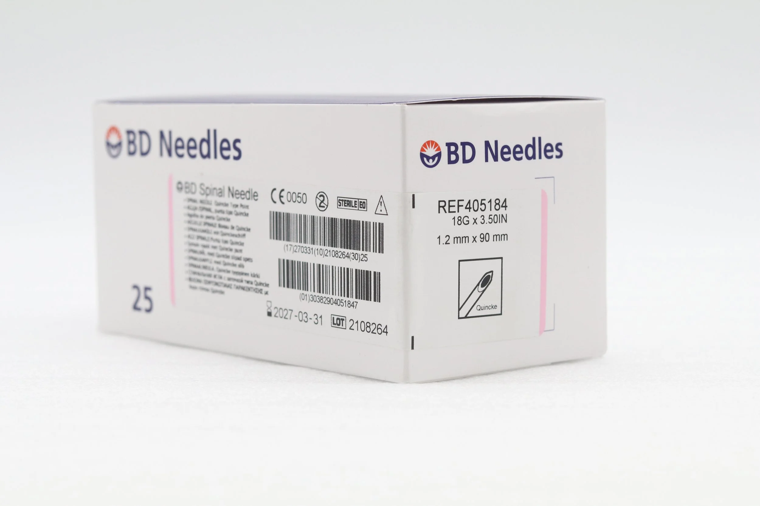 BD | 405184 | Box of 25 | Spinal Needles Quincke Type Point