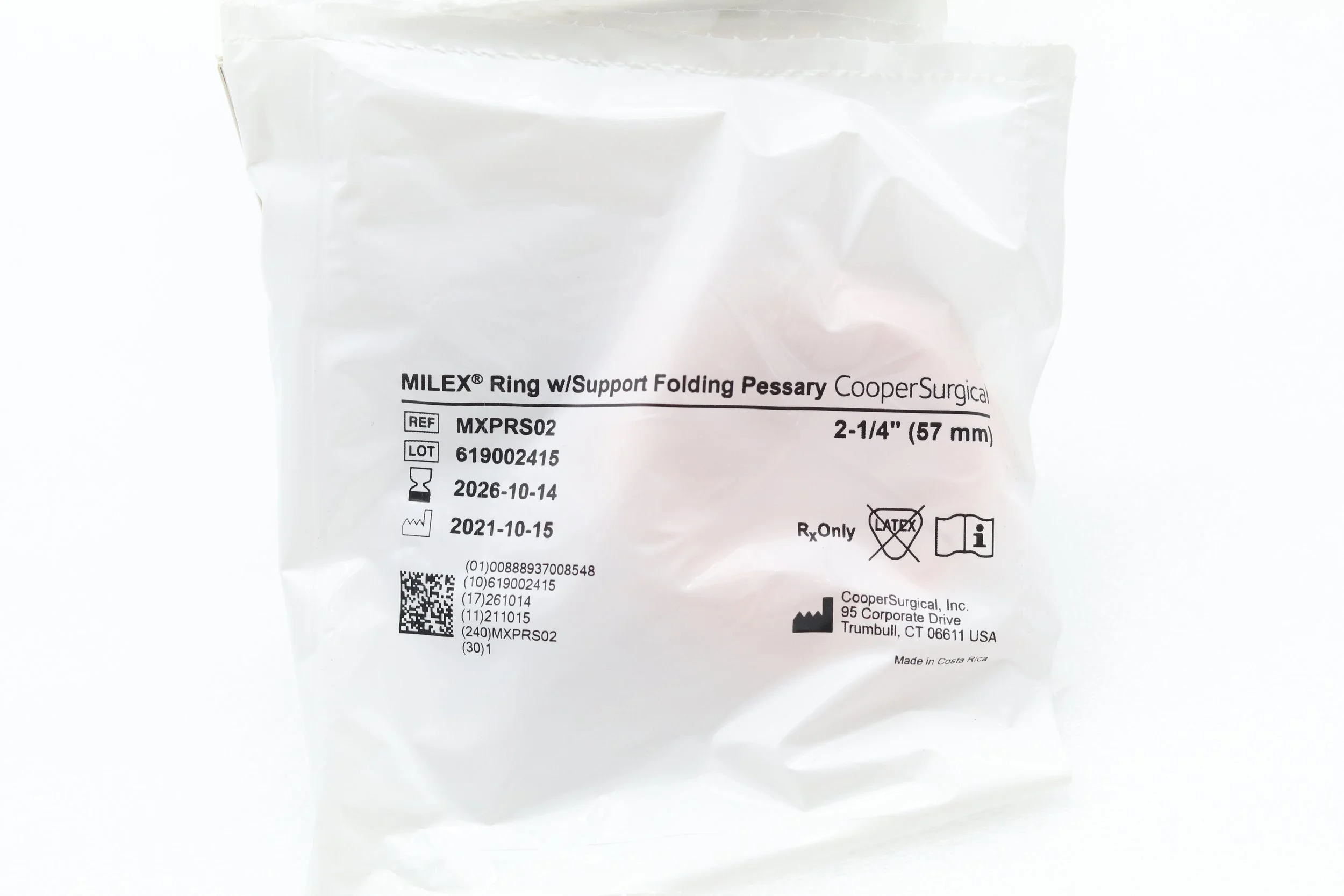 Cooper Surgical | MXPRS02 | IN-DATE | BOX OF 1 | MILEX Ring with Support Folding Pessary 2-1/4" (57mm)