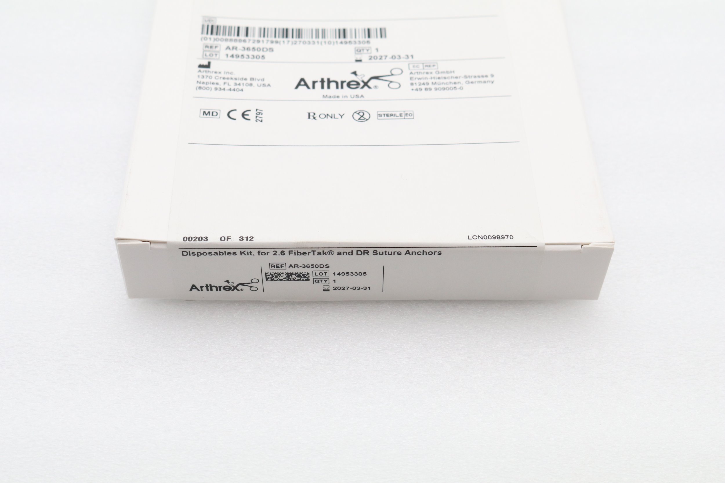 Arthrex | AR-3650DS | Disposables Kit for 2.6 FiberTak and DR Suture Anchors