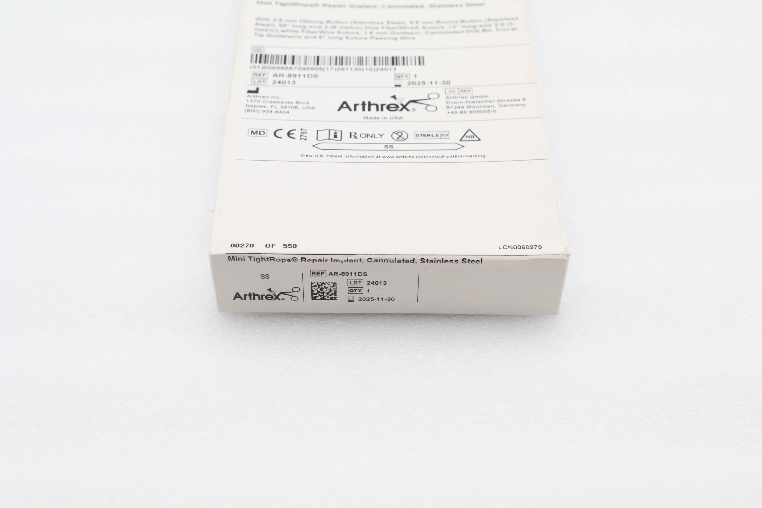 Arthrex | AR-8911DS | Mini TightRope Repair Implant, Cannulated, Stainless Steel