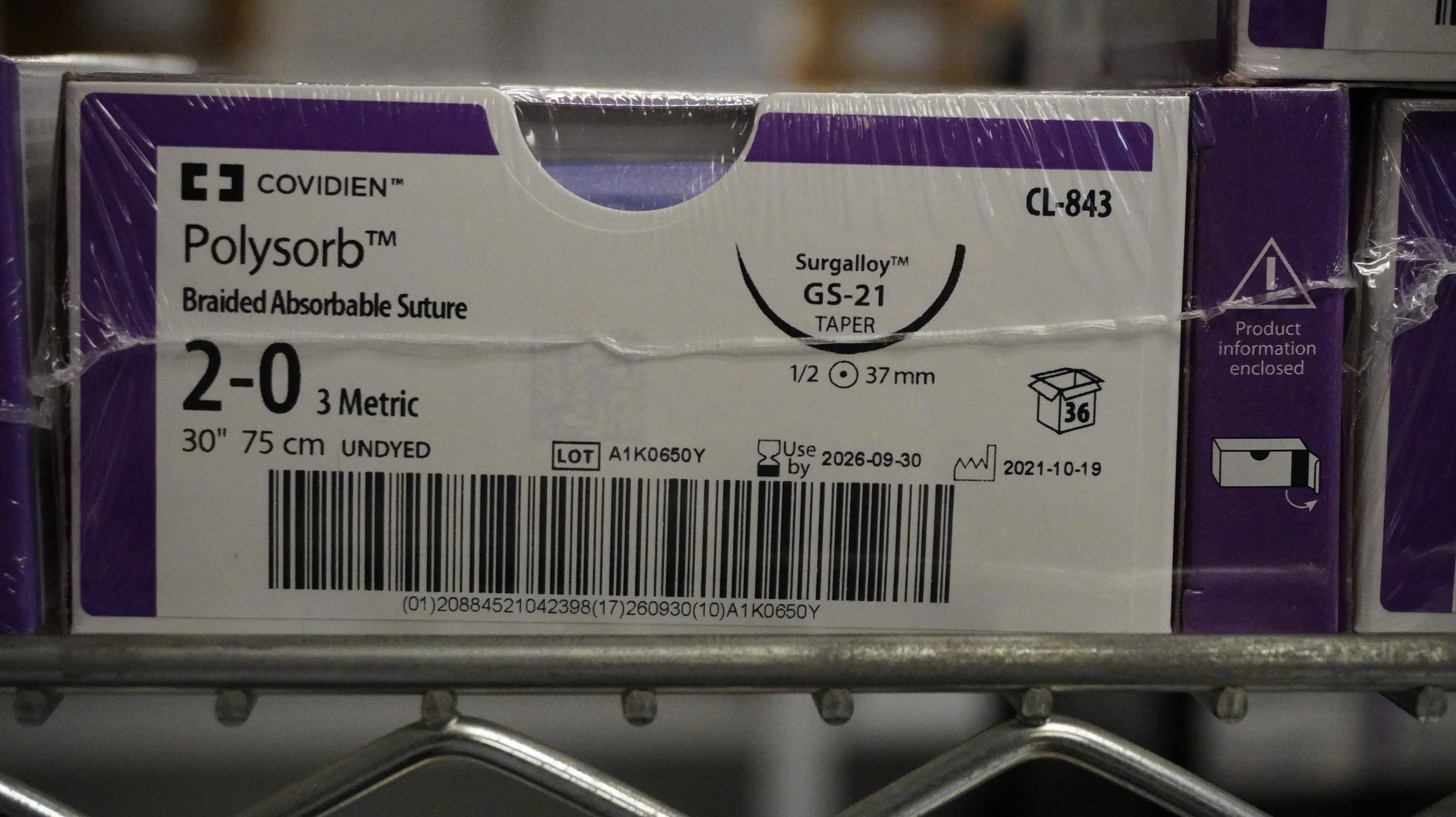 COVIDIEN | CL-843 | PACK of 36/pc | Polysorb Braided Absorbable Suture 2-0 3 Metric 30" 75cm UNDYED