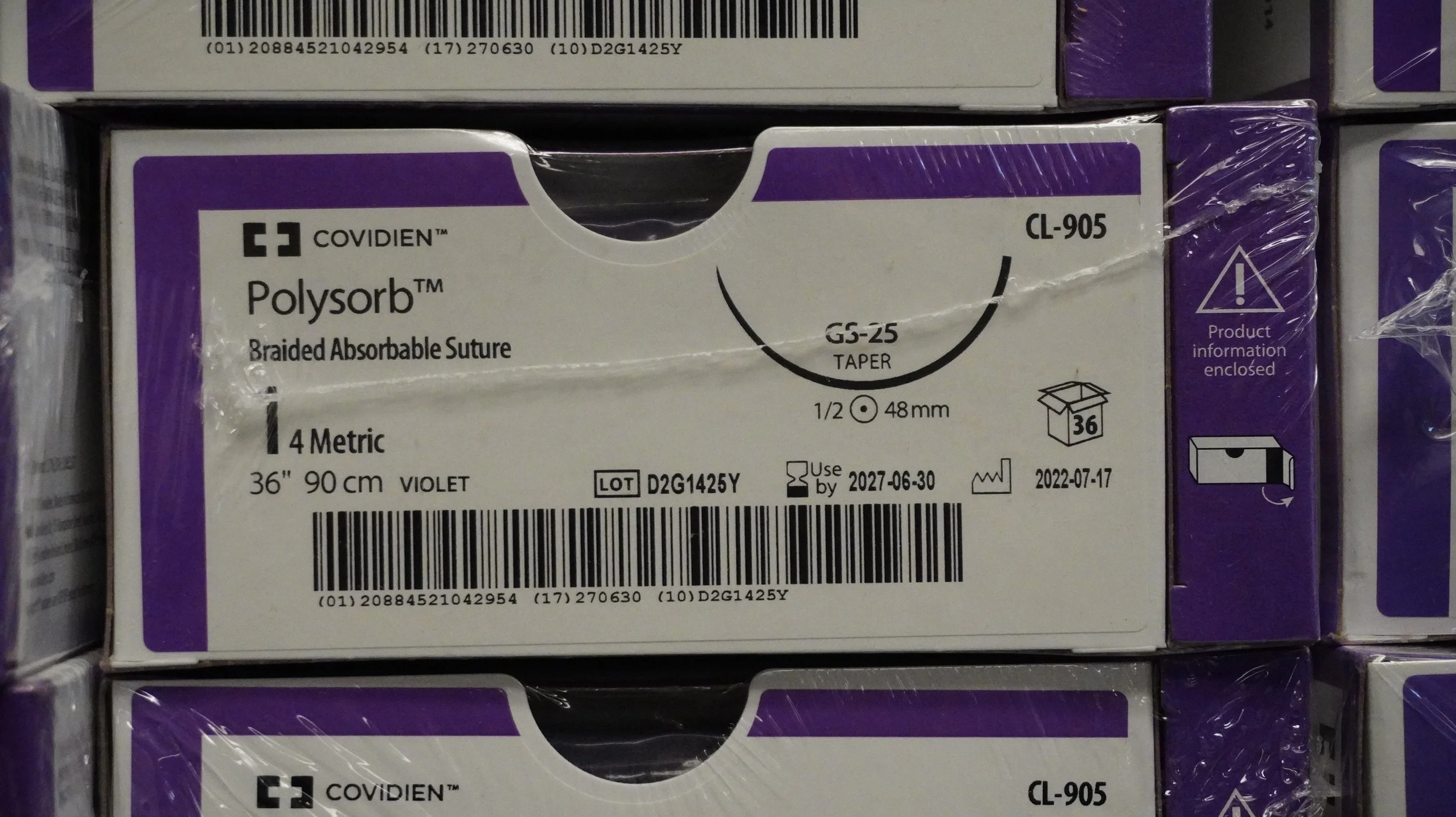 COVIDIEN | CL-905 | PACK of 36/pc | Polysorb Braided Absorbable Suture 1 4 Metric 36" 90cm VIOLET