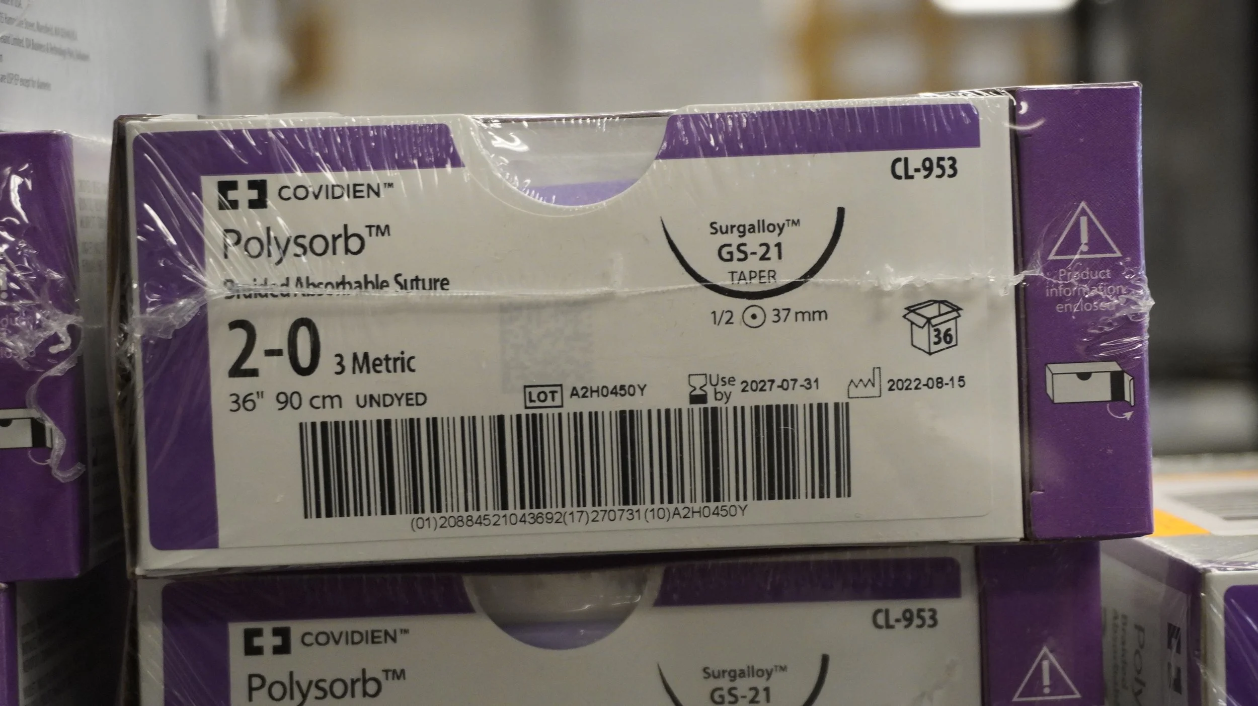 COVIDIEN | CL-953 | PACK of 36/pc | Polysorb Braided Absorbable Suture 2-0 3 Metric 36" 90cm UNDYED