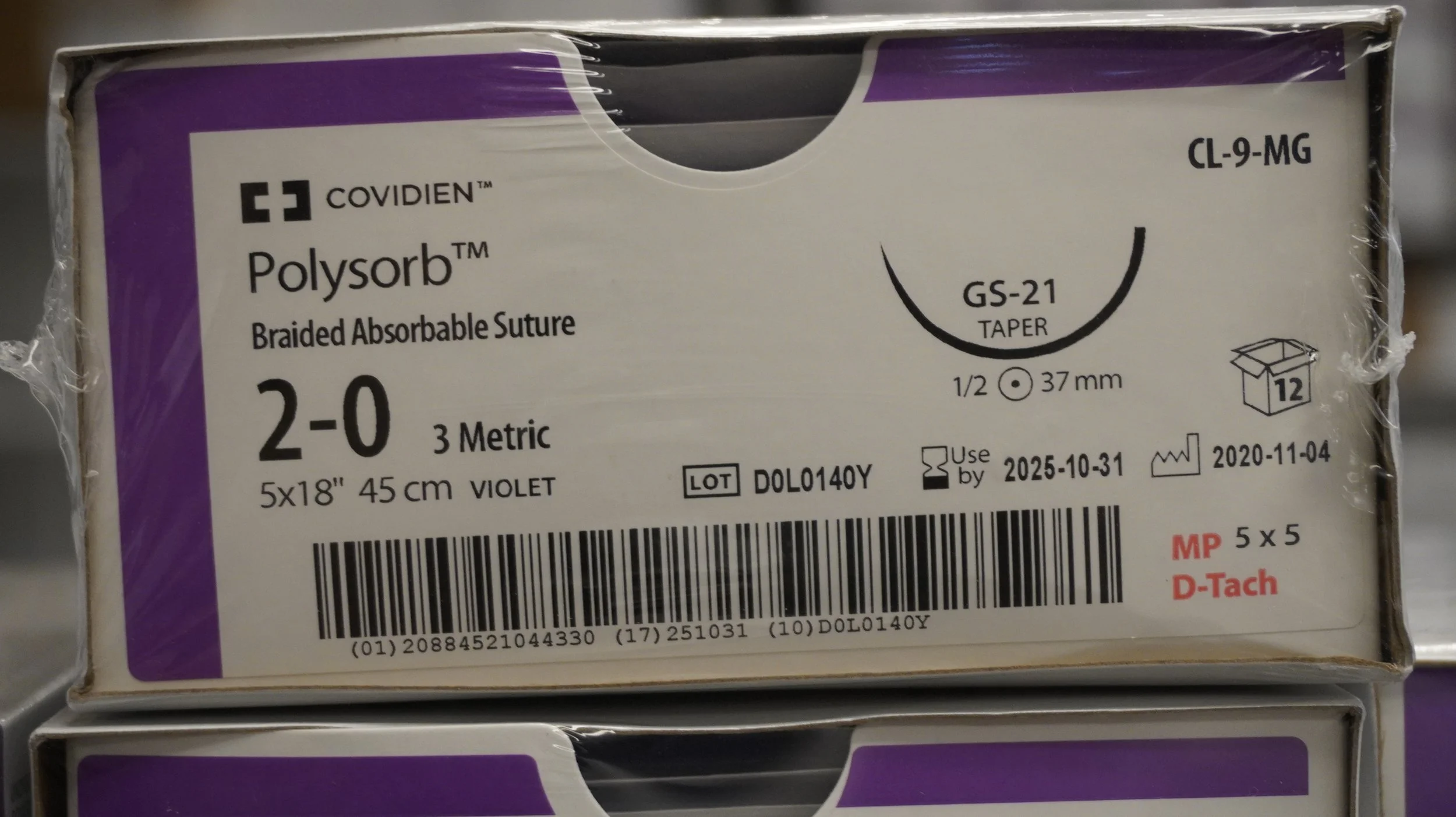 COVIDIEN | CL-9-MG | PACK of 12/pc | Polysorb Braided Absorbable Suture 2-0 3 Metric 5x18" 45cm VIOLET