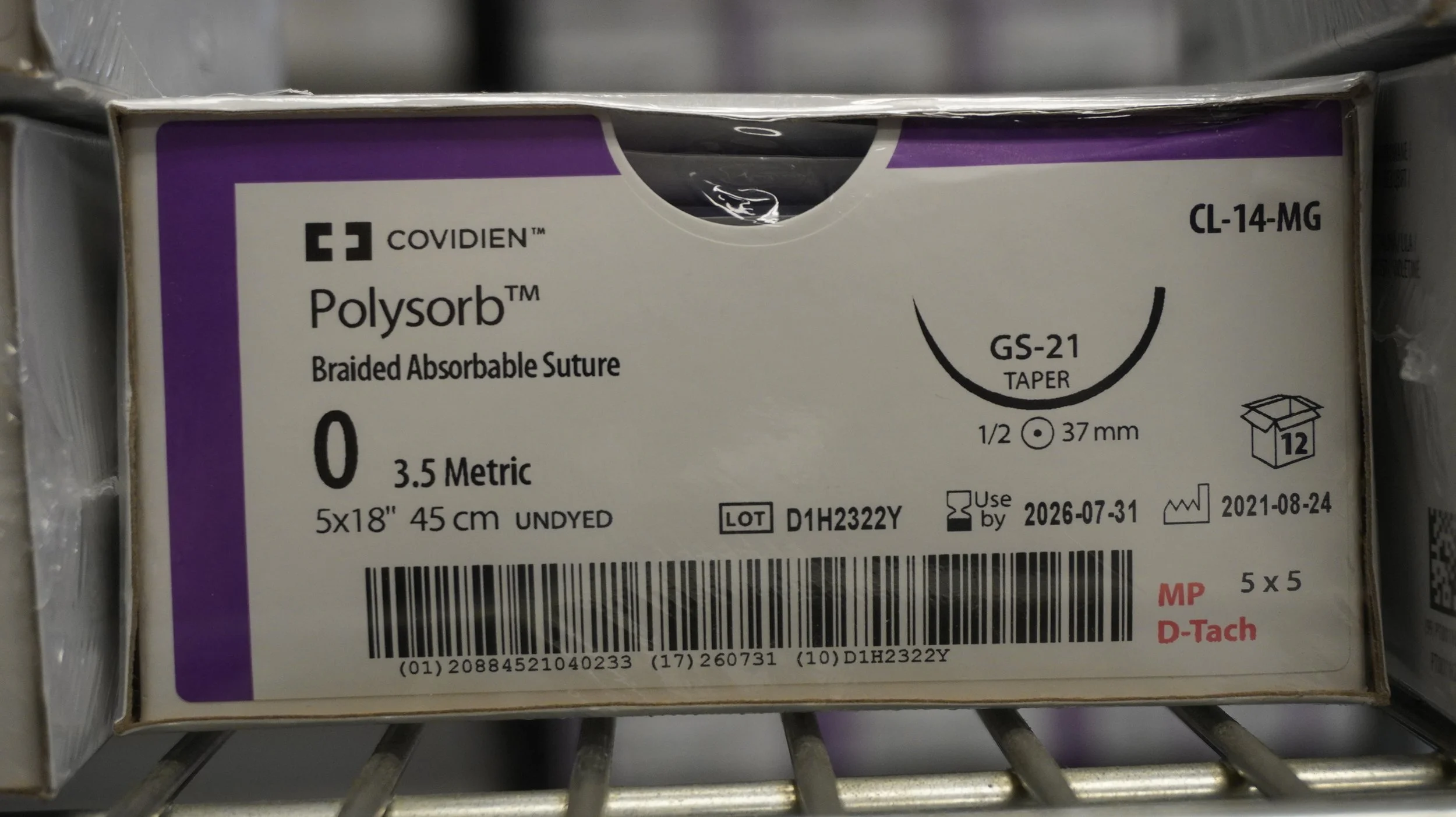 COVIDIEN | CL-14-MG | PACK of 12/pc | Polysorb Braided Absorbable Suture 2-0 3 Metric 5x18" 45cm VIOLET