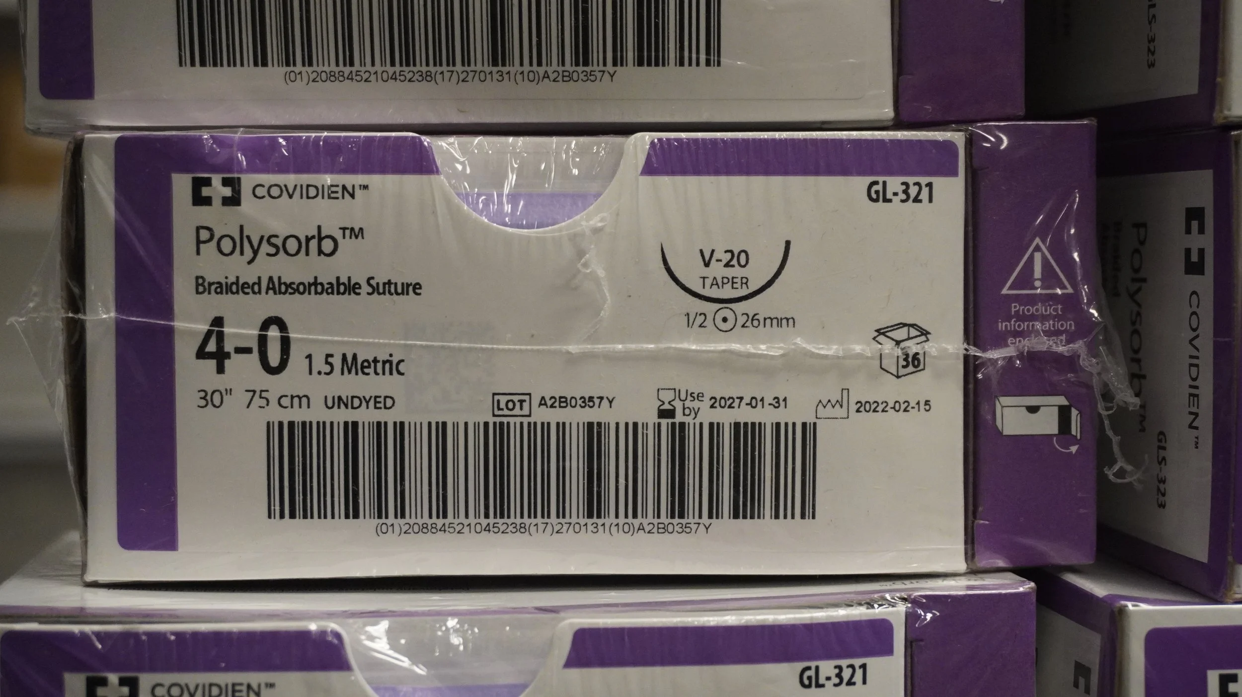 COVIDIEN | GL-321 | PACK of 36/pc | Polysorb Braided Absorbable Suture 4-0 1.5 Metric 30" 75cm UNDYED