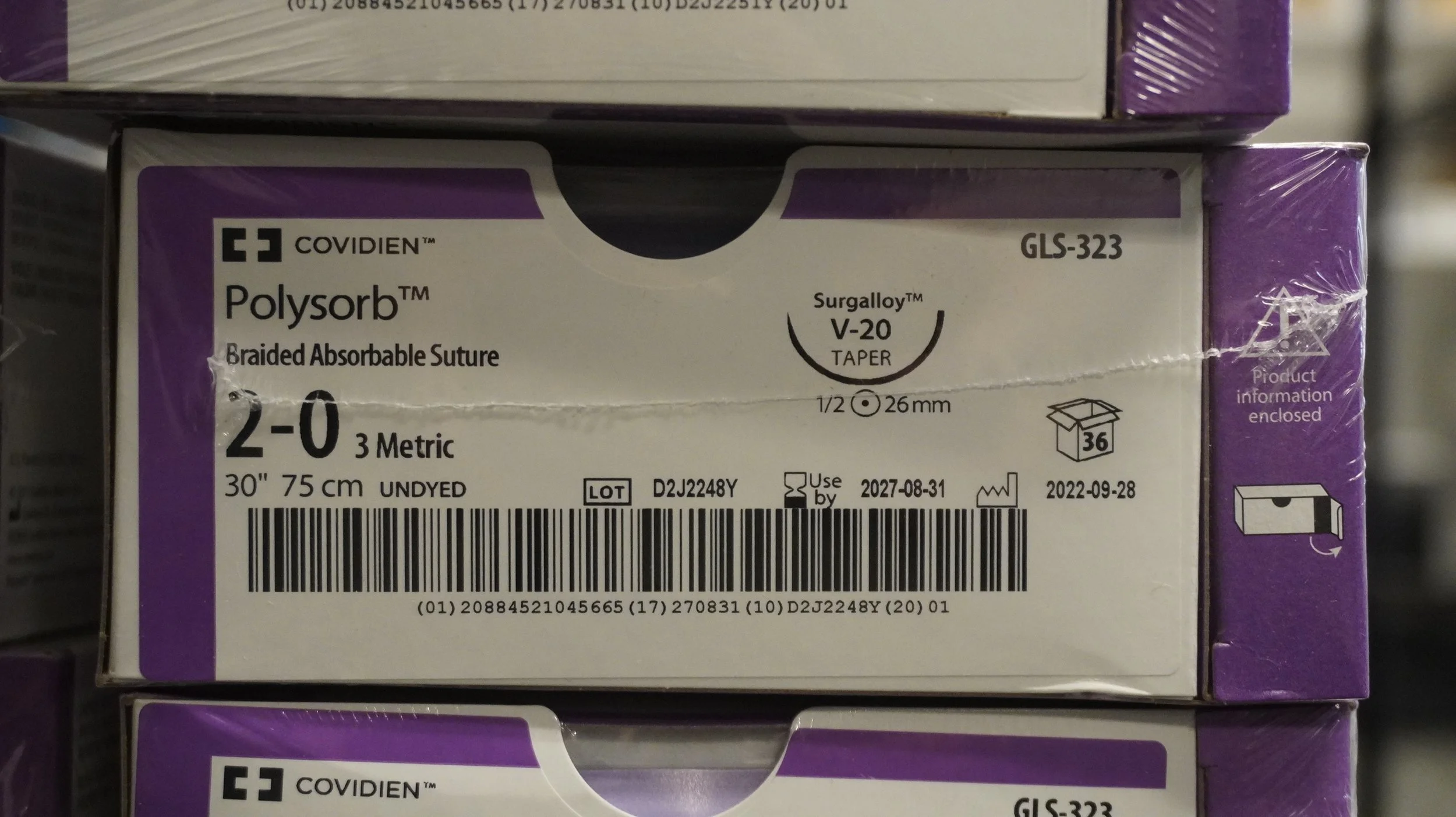 COVIDIEN | GLS-323 | PACK of 36/pc | Polysorb Braided Absorbable Suture 2-0 3 Metric 30" 75cm UNDYED