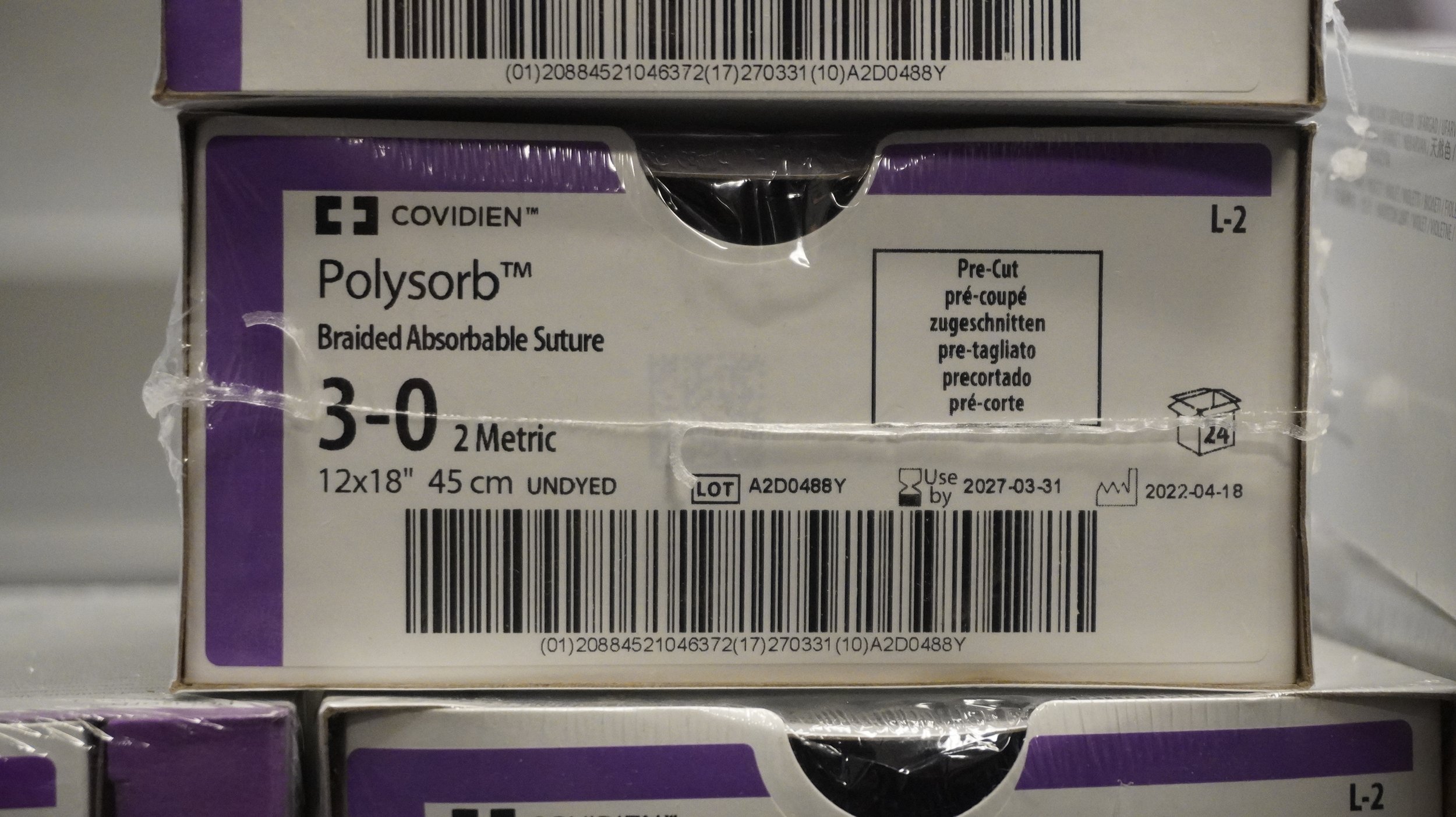 COVIDIEN | L-2 | PACK of 24/pc | Polysorb Braided Absorbable Suture 3-0 2 Metric 12x18" 45cm UNDYED