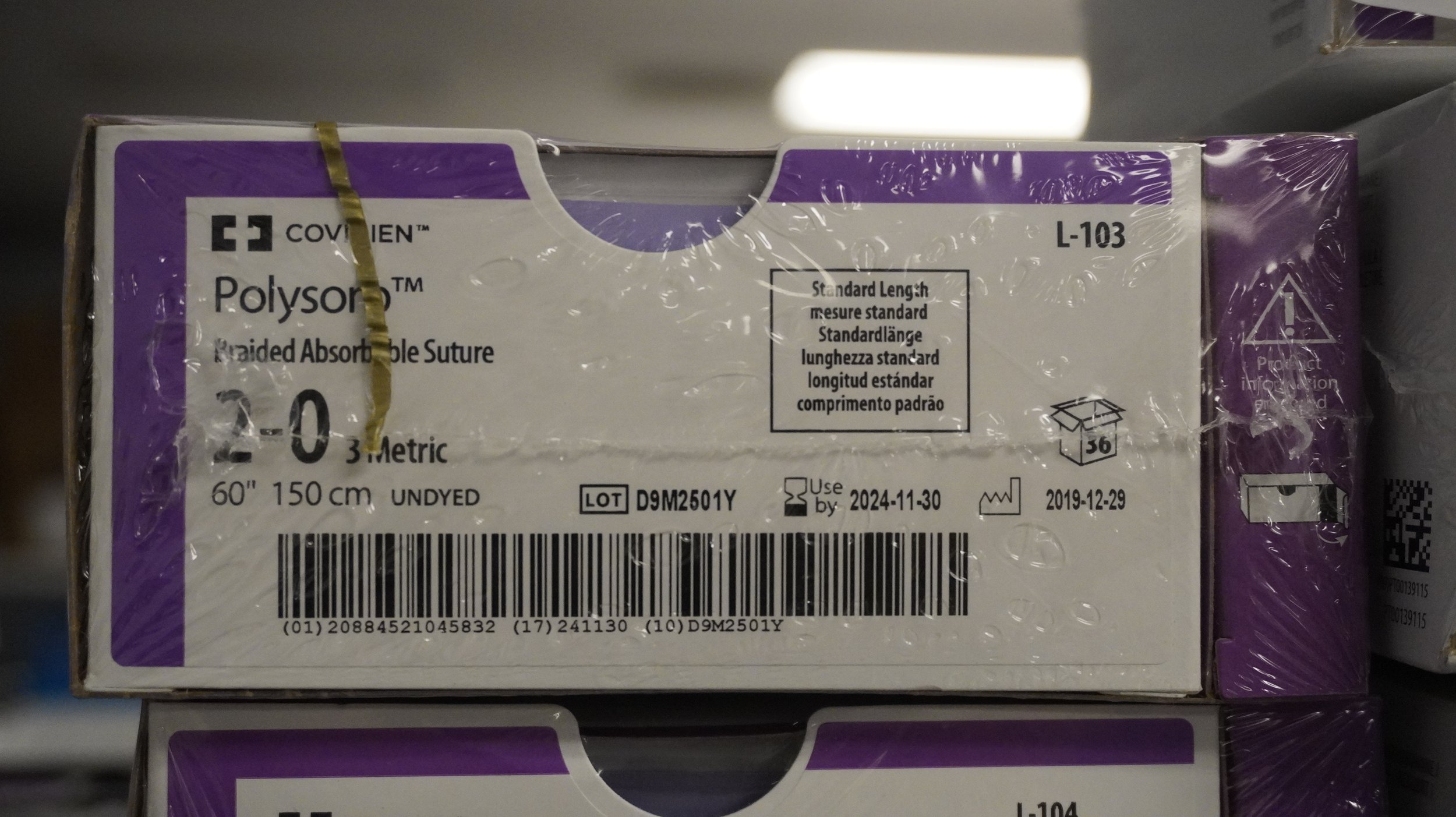 COVIDIEN | L-103 | PACK of 36/pc | Polysorb Braided Absorbable Suture 2-0 3 Metric 60" 150cm UNDYED