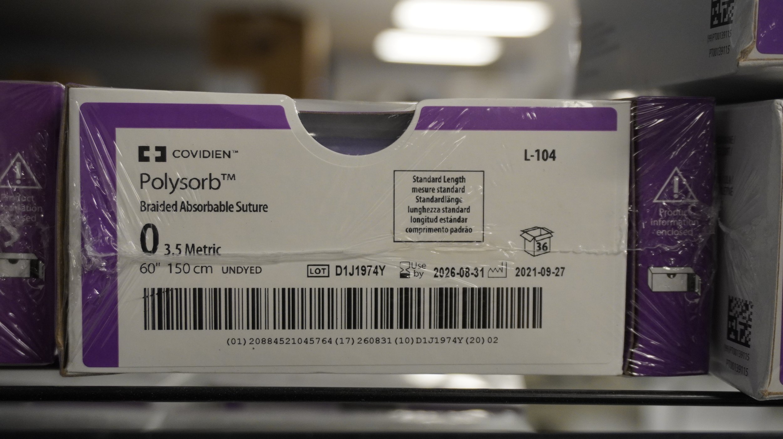 COVIDIEN | L-104 | PACK of 36/pc | Polysorb Braided Absorbable Suture 0 3.5 Metric 60" 150cm UNDYED