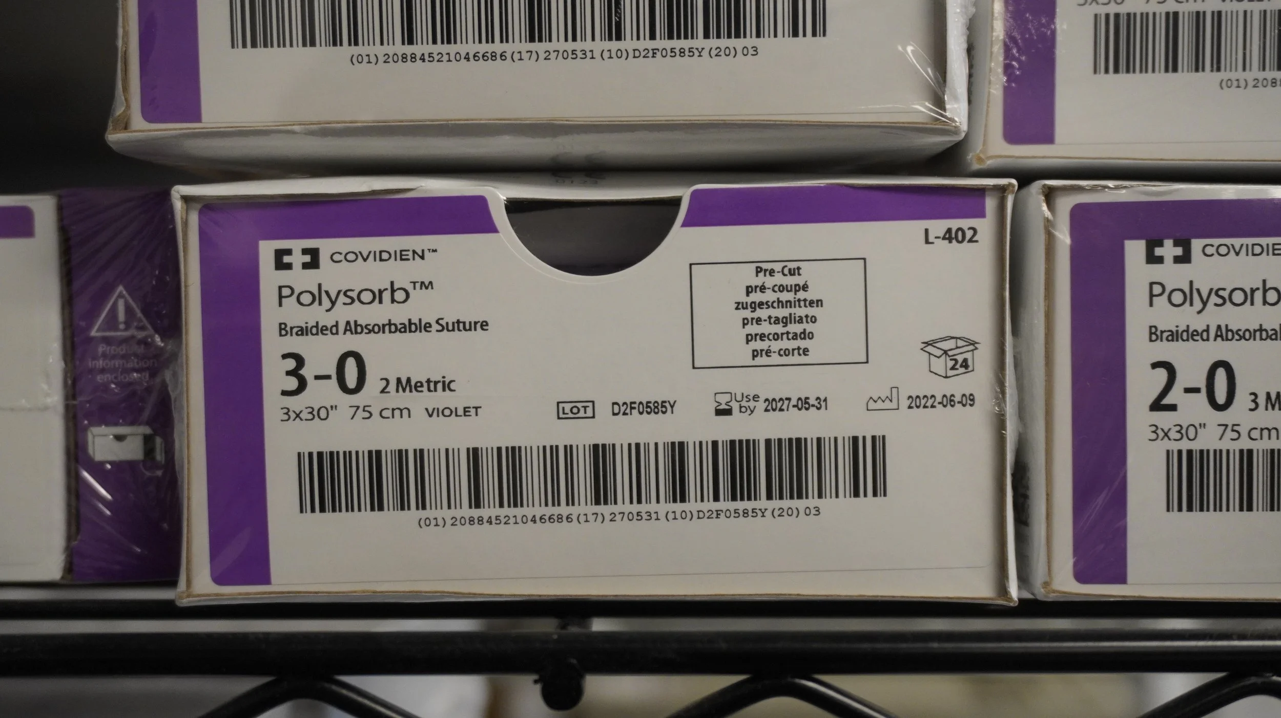 COVIDIEN | L-402 | PACK of 24/pc | Polysorb Braided Absorbable Suture 3-0 2 Metric 3x30" 75cm VIOLET