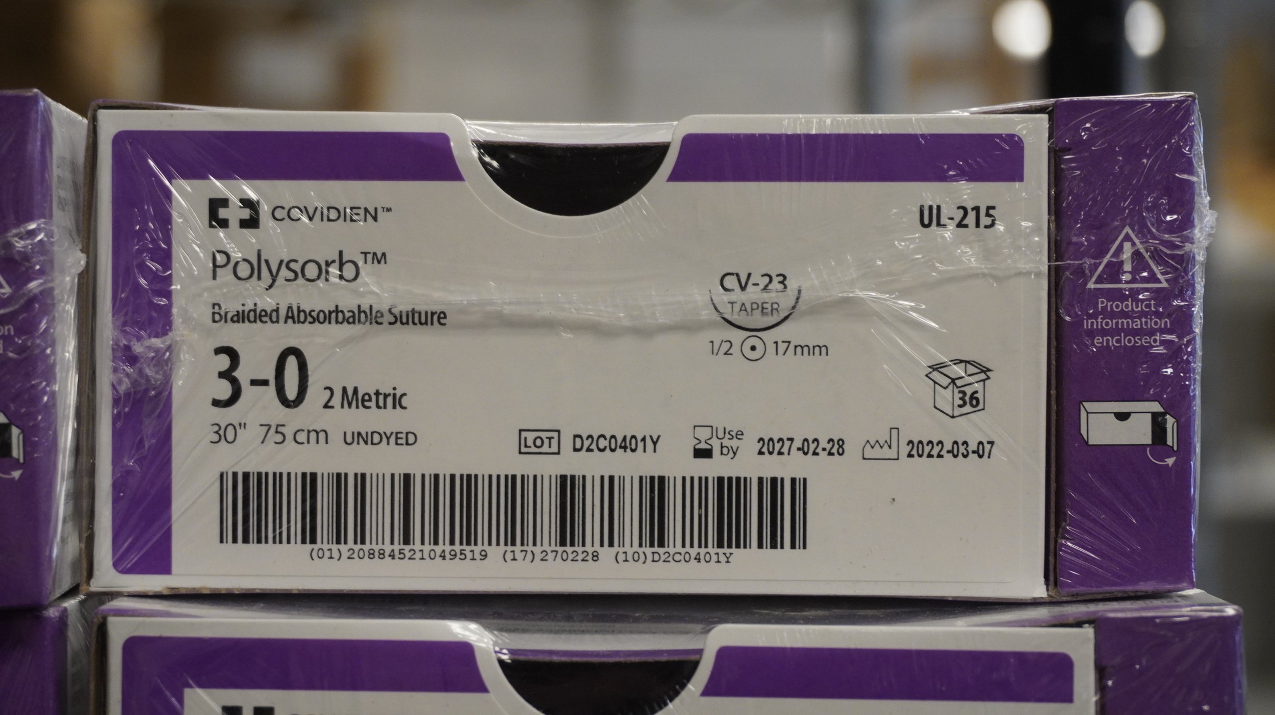 COVIDIEN | UL-215 | PACK of 36/pc | Polysorb Braided Absorbable Suture 3-0 2 Metric 30" 75cm UNDYED