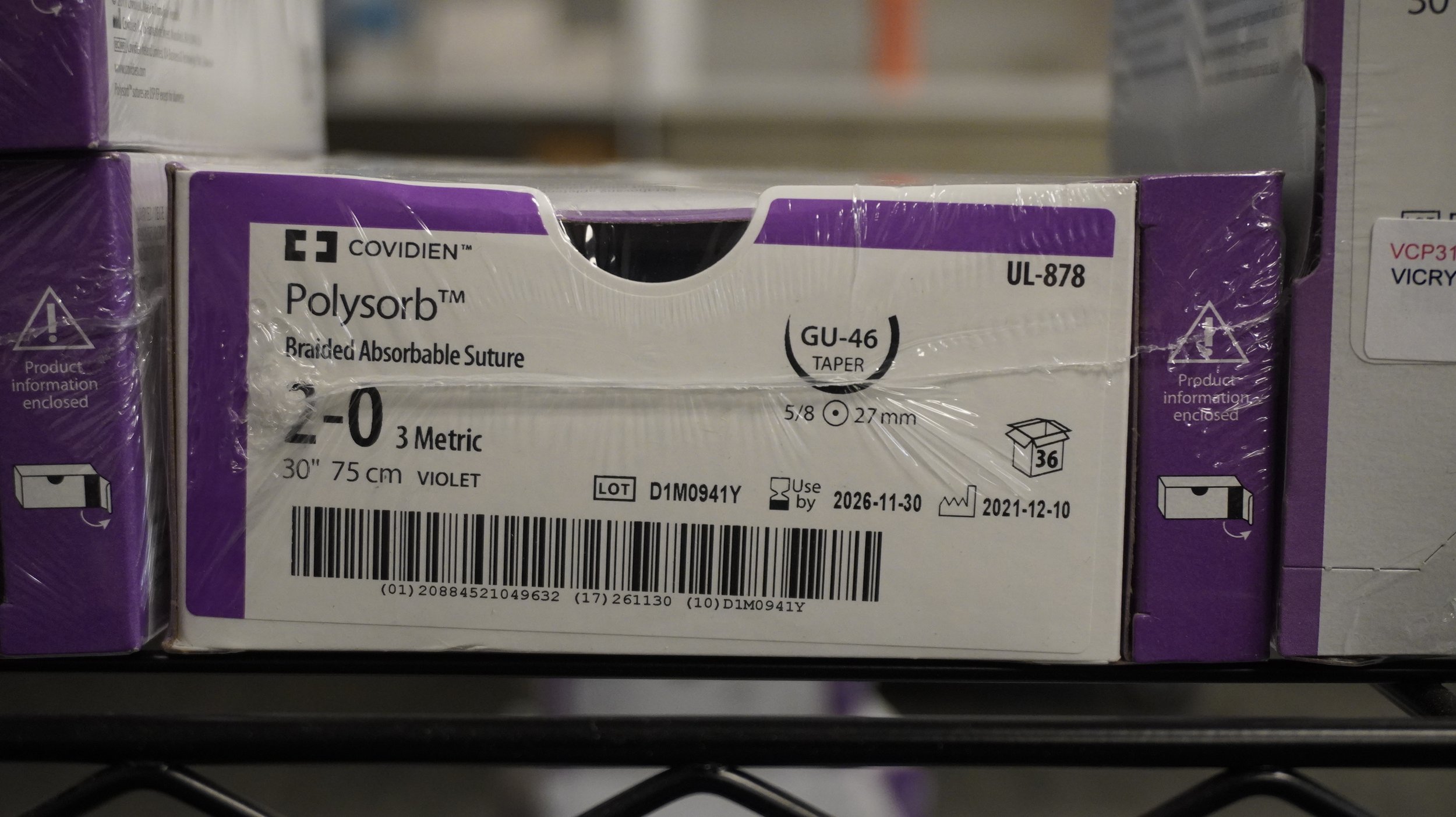 COVIDIEN | UL-878 | PACK of 36/pc | Polysorb Braided Absorbable Suture 2-0 3 Metric 30" 75cm VIOLET