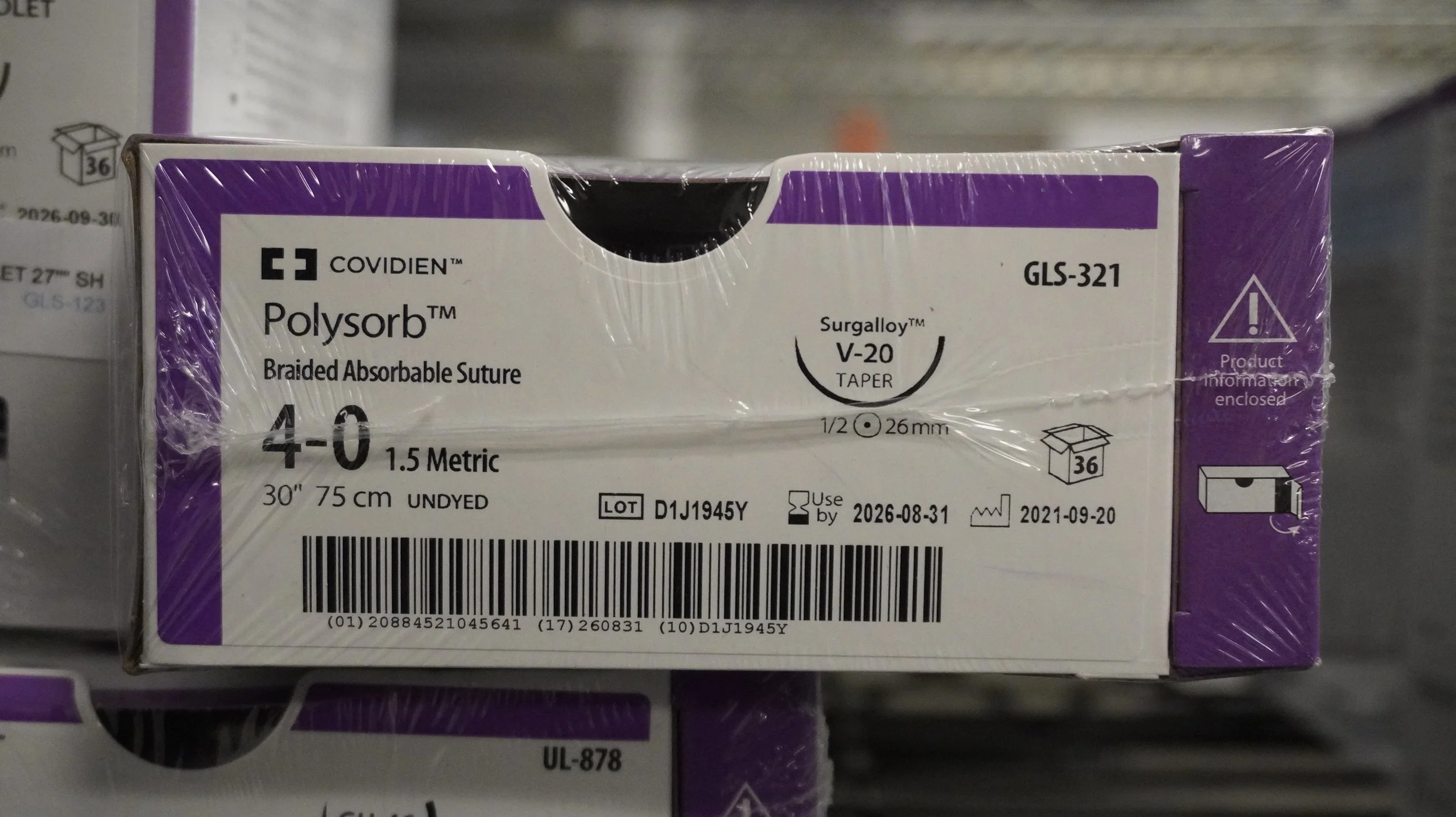 COVIDIEN | GLS-321 | PACK of 36/pc | Polysorb Braided Absorbable Suture 4-0 1.5 Metric 30" 75cm UNDYED