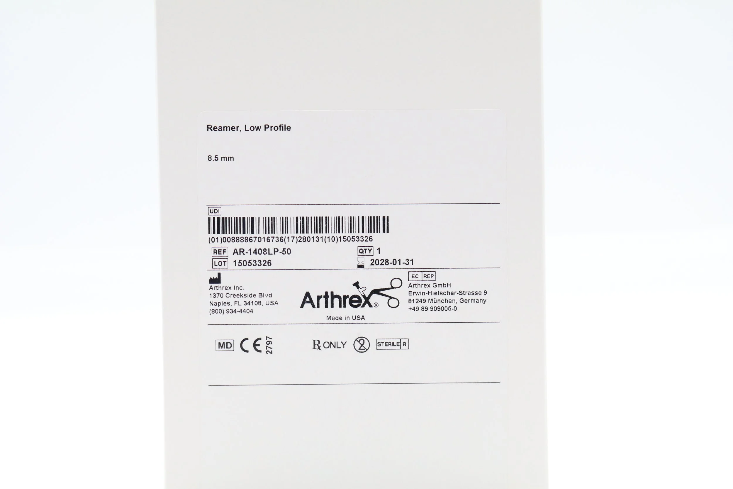 Arthrex | AR-1408LP-50 | EACHES | Reamer Low Profile 8.5mm