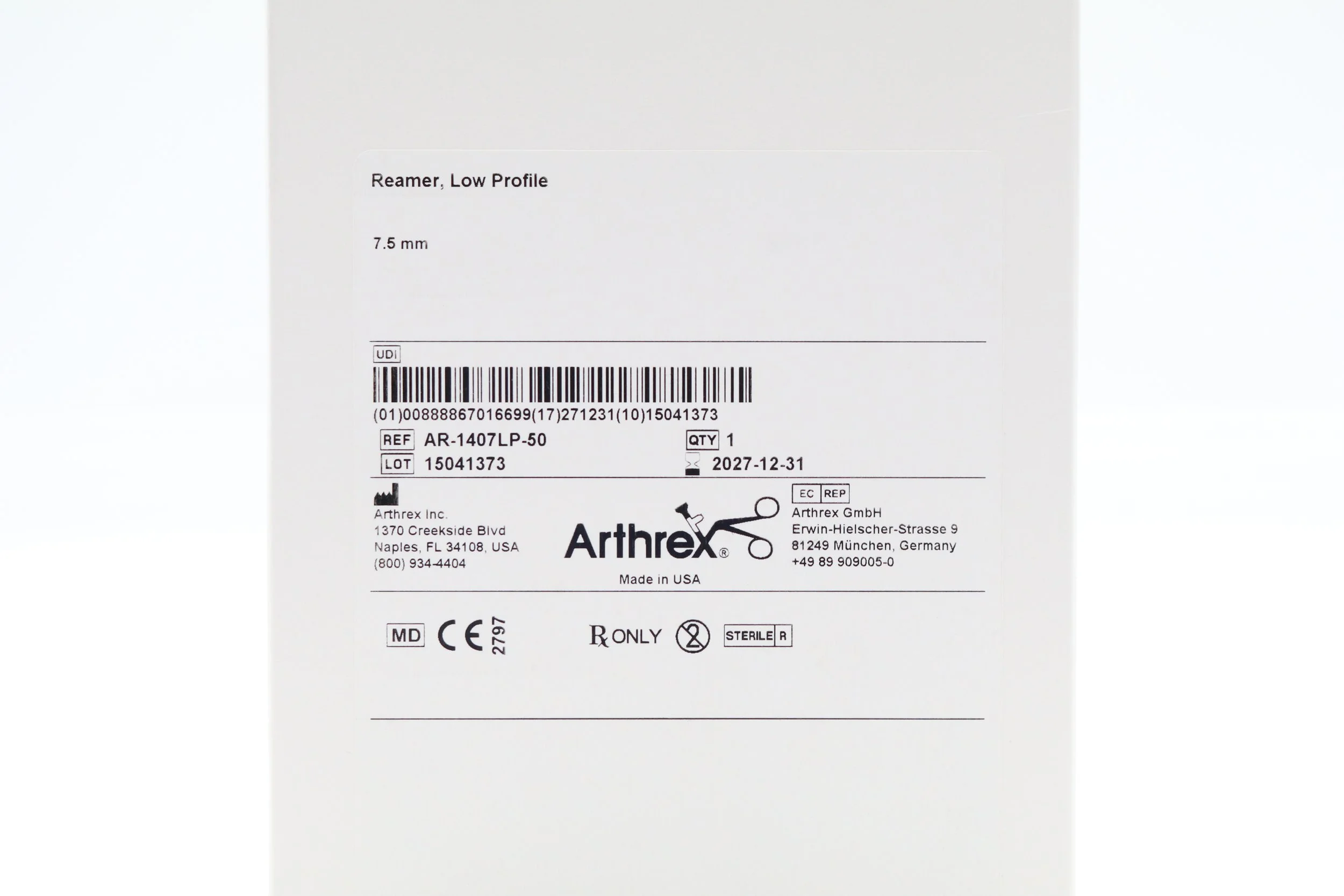 Arthrex | AR-1407LP-50 | Reamer Low Profile 7.5mm