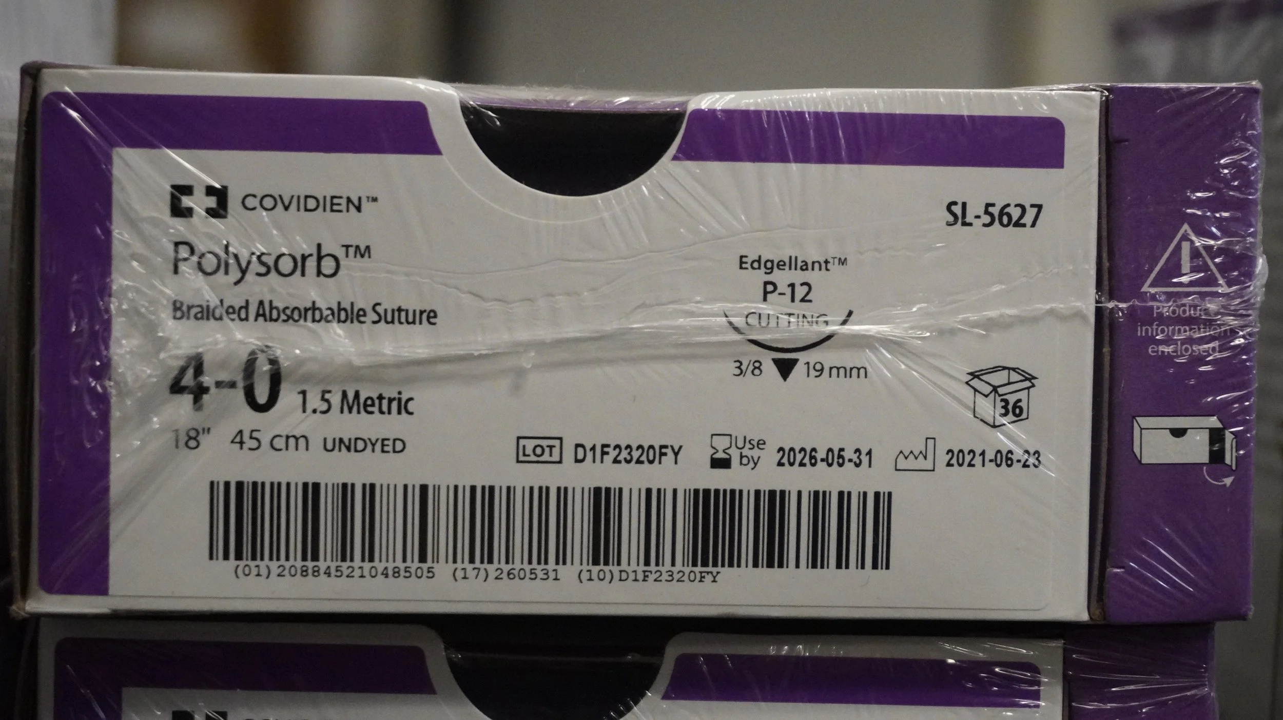 COVIDIEN | SL-5627 | PACK of 36/pc | Polysorb Braided Absorbable Suture 4-0 1.5 Metric 18" 45cm UNDYED