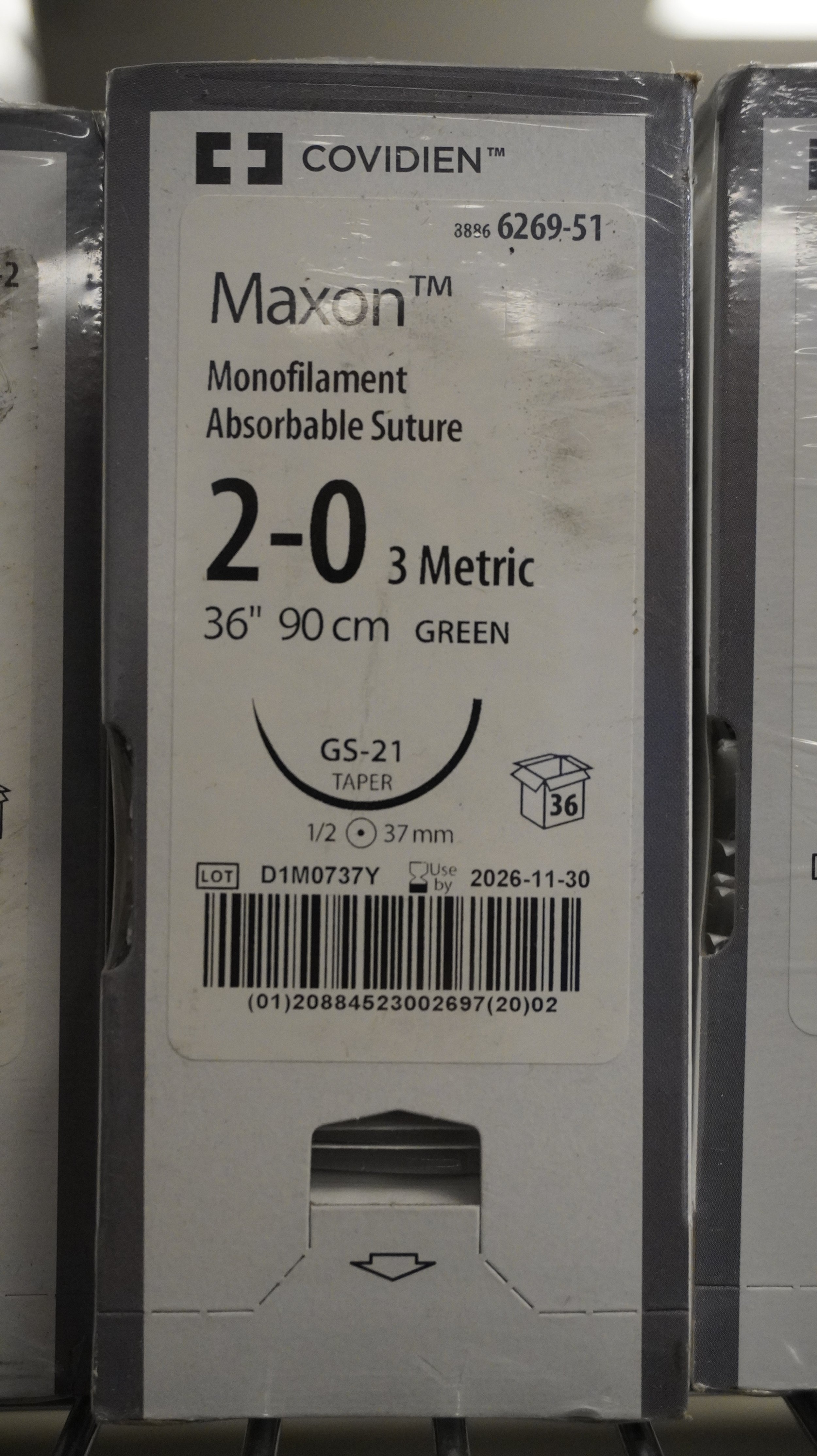 COVIDIEN | 6269-51 | PACK of 36/pc | Maxon Monofilament Absorbable Suture 2-0 3 Metric 36" 90cm GREEN