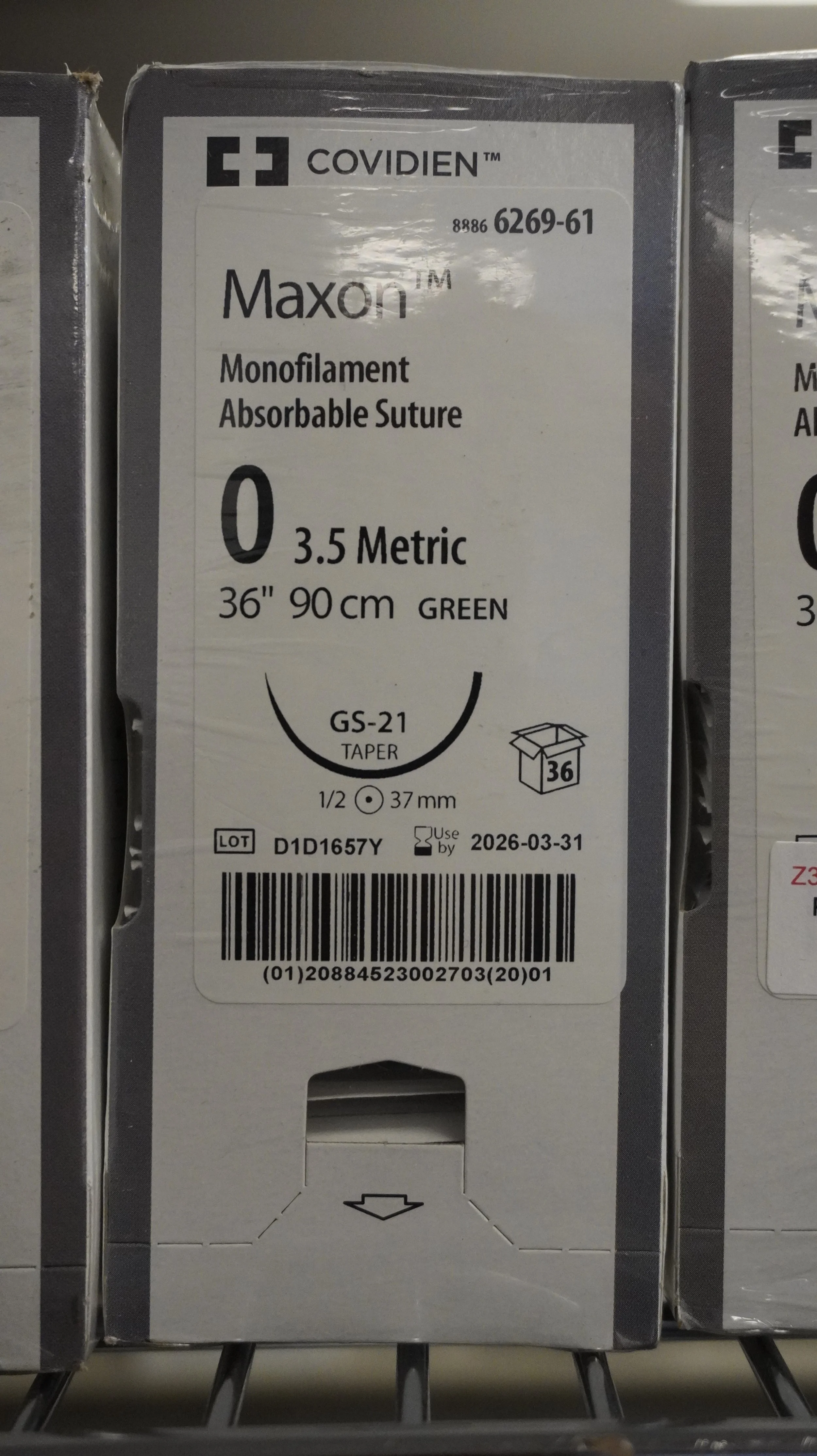 COVIDIEN | 6269-61 | PACK of 36/pc | Maxon Monofilament Absorbable Suture 0 3.5 Metric 36" 90cm GREEN