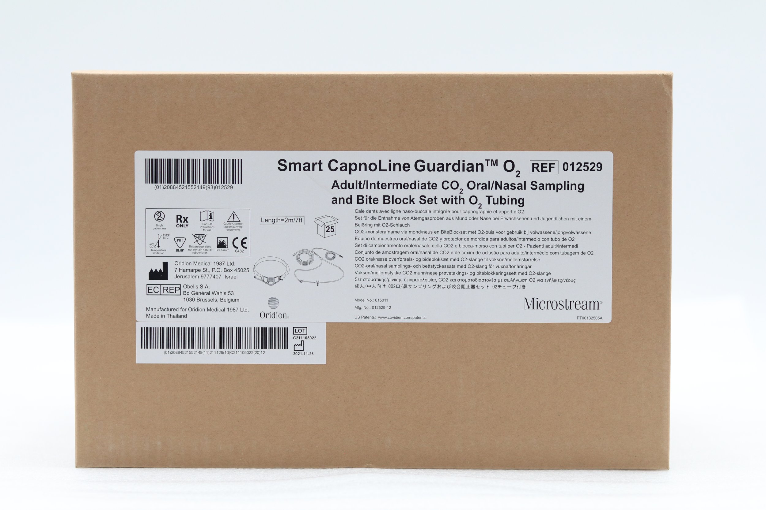 Oridion | 012529 | NO DATE | CASE OF 25 | Philips Microstream Smart CapnoLine Guardian O2 Adult/Intermediate CO2 Oral/Nasal Sampling and Bite Block Set with O2 Tubing