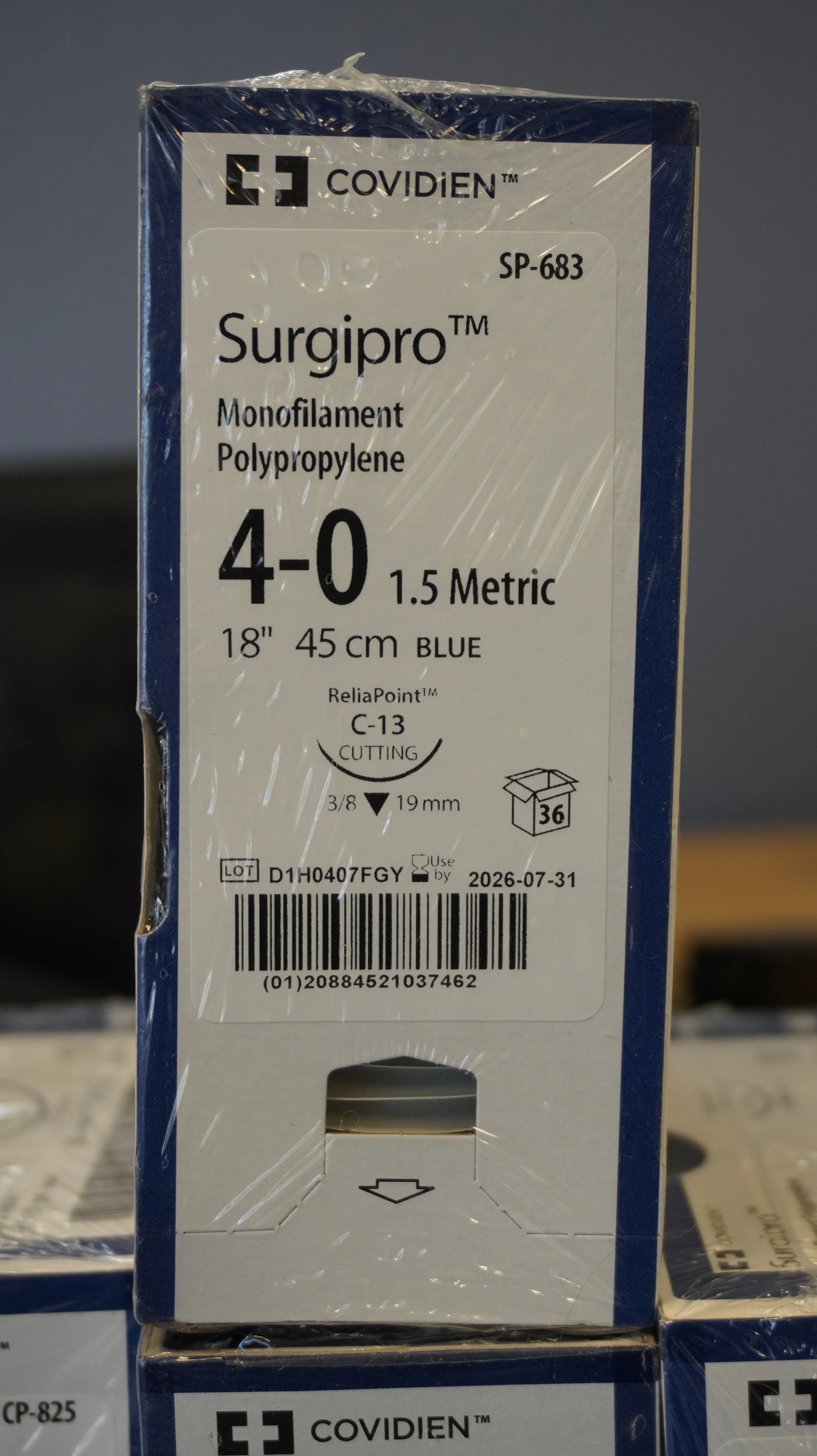 COVIDIEN | SP-683 | PACK of 36/pc | Surgipro Monofilament Polypropylene 4-0 1.5 Metric 18" 45cm BLUE