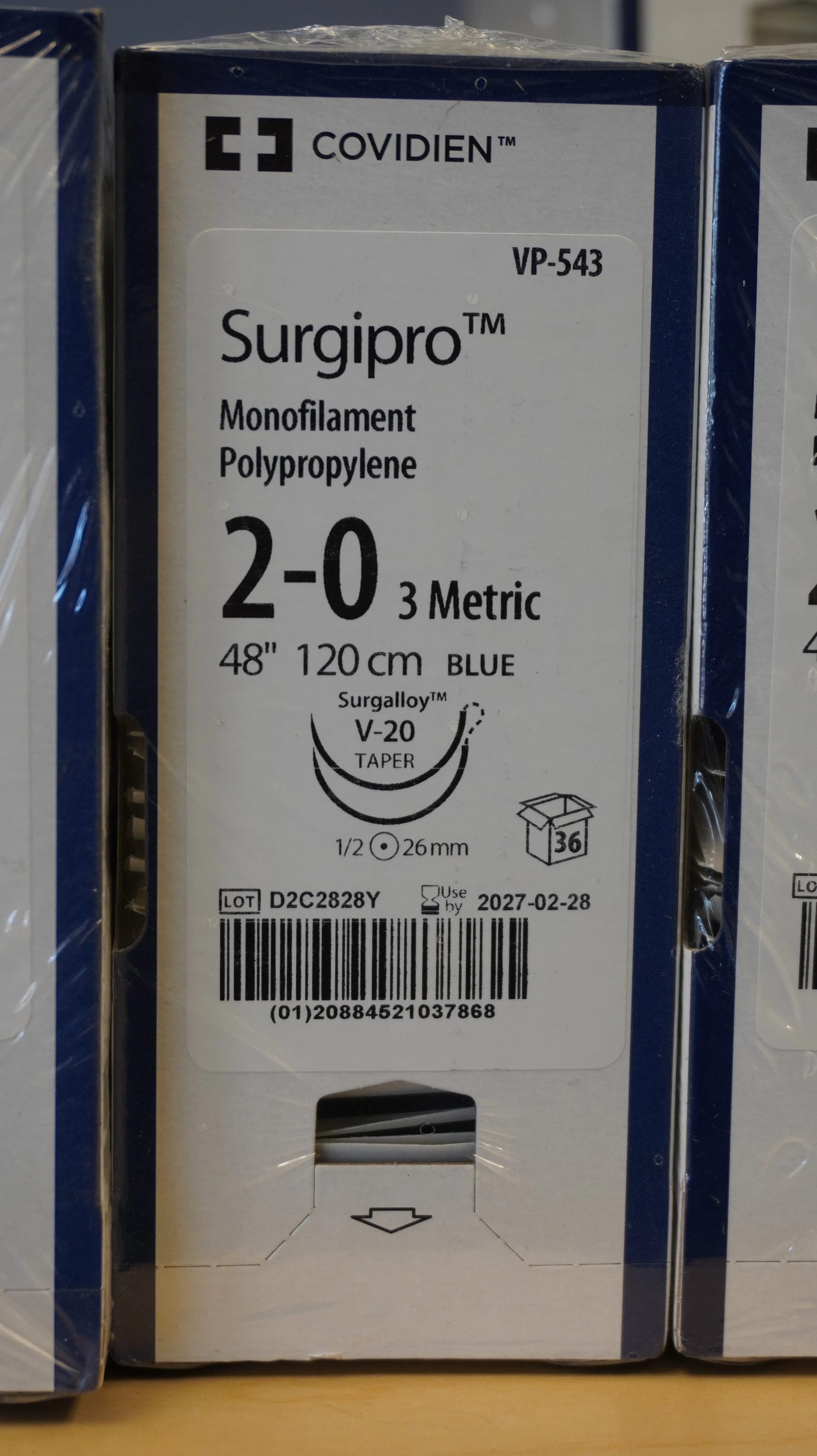 COVIDIEN | VP-543 | INDATE | BOX OF 36 | Surgipro Monofilament Polypropylene 2-0 3 Metric 48" 120cm BLUE