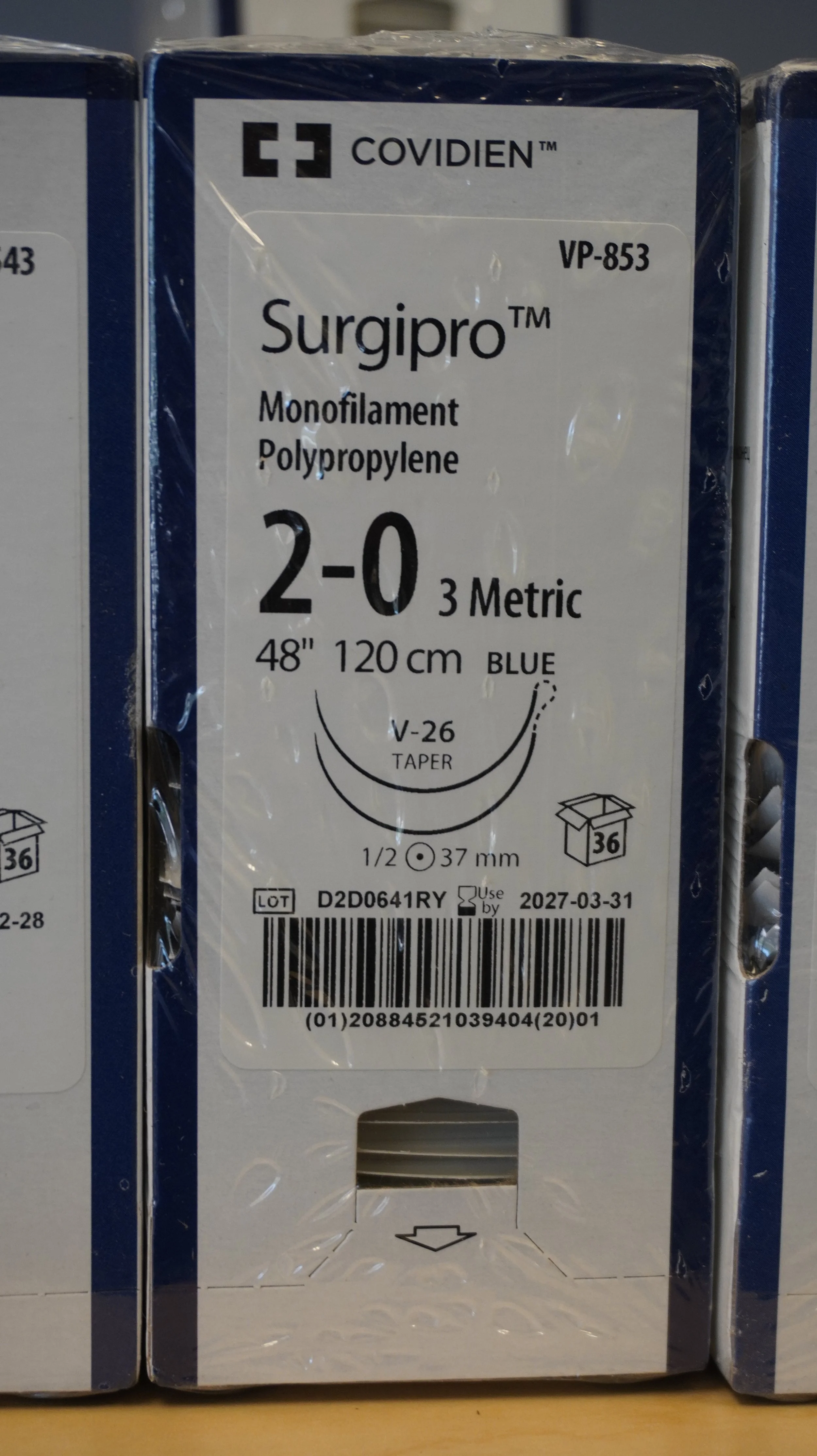 COVIDIEN | VP-853 | PACK of 36/pc | Surgipro Monofilament Polypropylene 2-0 3 Metric 48" 120cm BLUE