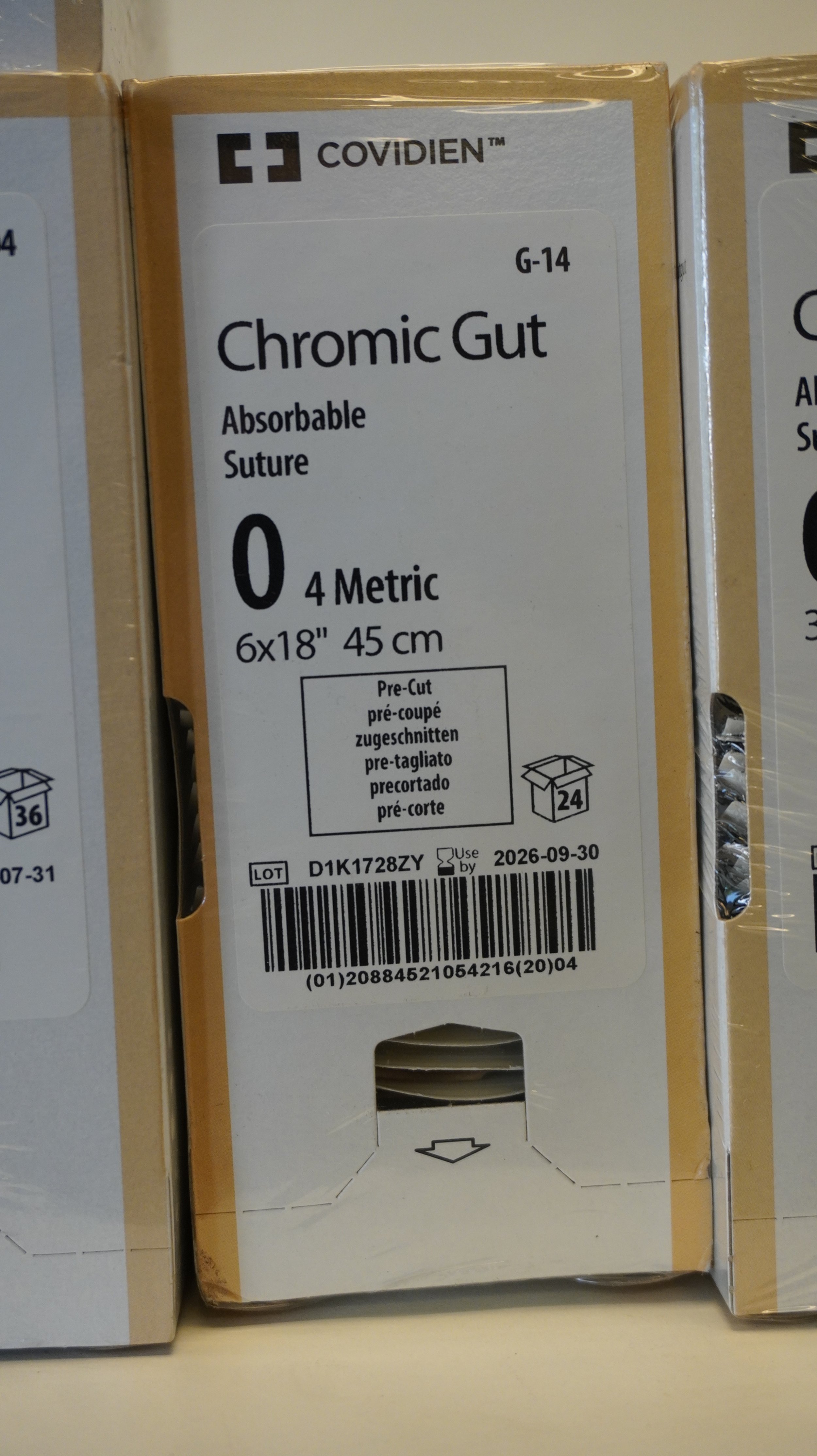 COVIDIEN | G-14 | PACK of 14/pc | Chromic Gut Absorbable Suture 0 4 Metric 6x18" 45cm