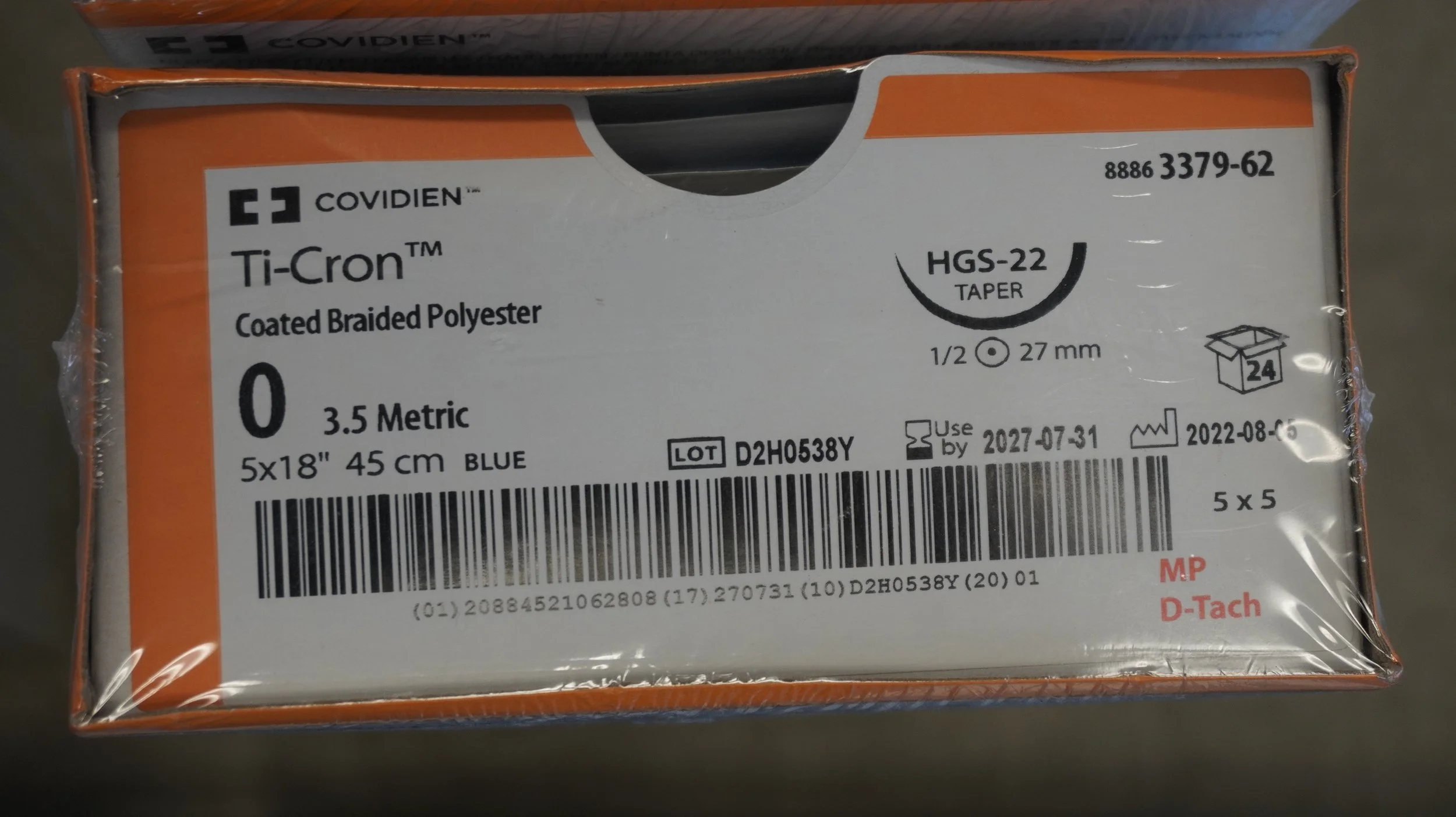 COVIDIEN | 3379-62 | PACK of 24/pc | Ti-Cron Coated Braided Polyester 0 0.5 Metric 5x18" 45cm BLUE