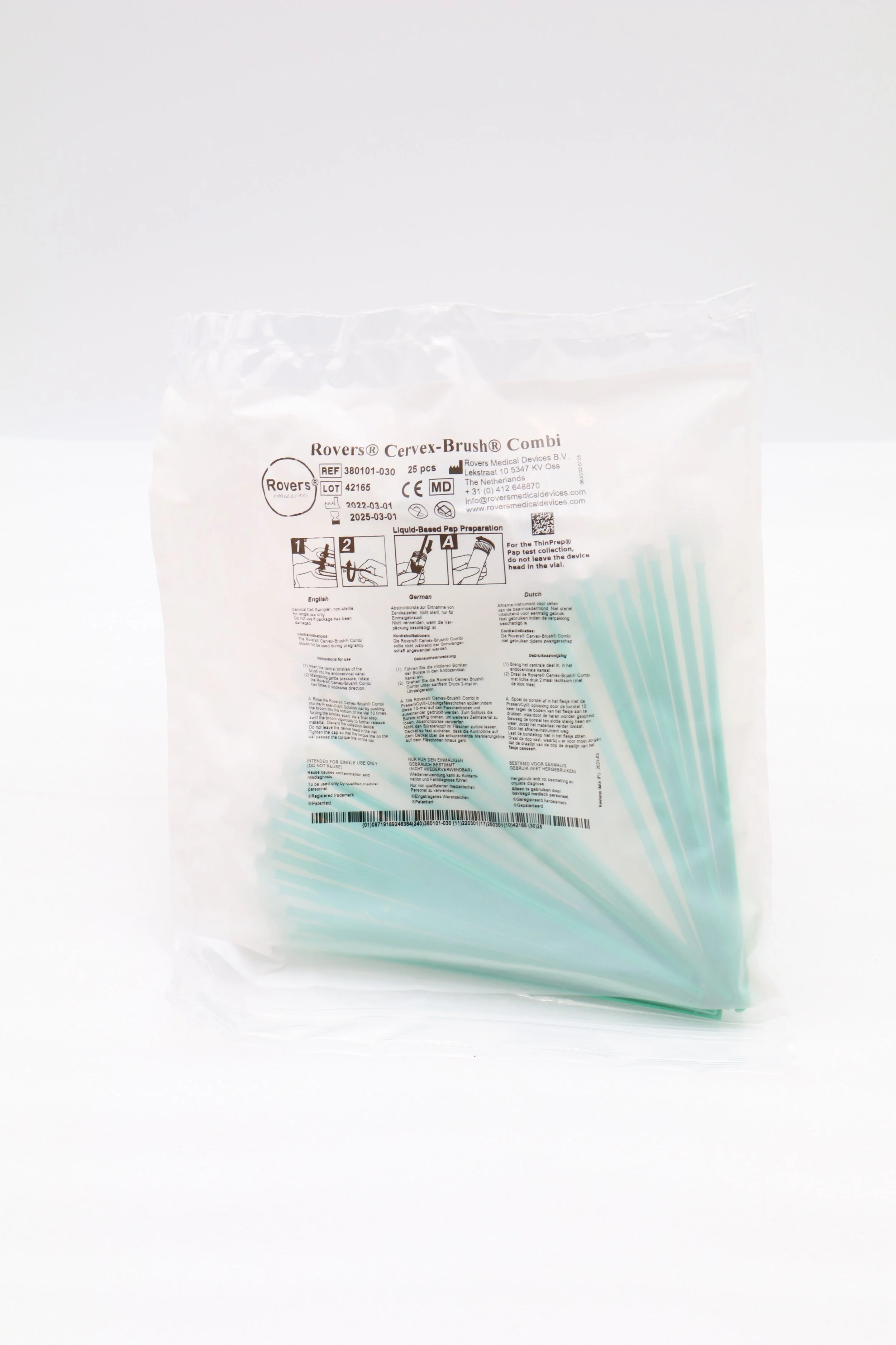 Rovers | 380101-030 | SHORTDATE |  Box of 20 | Bags of 25 Pieces Cervex-Brush Combi for ThinPrep PAP Test Collection