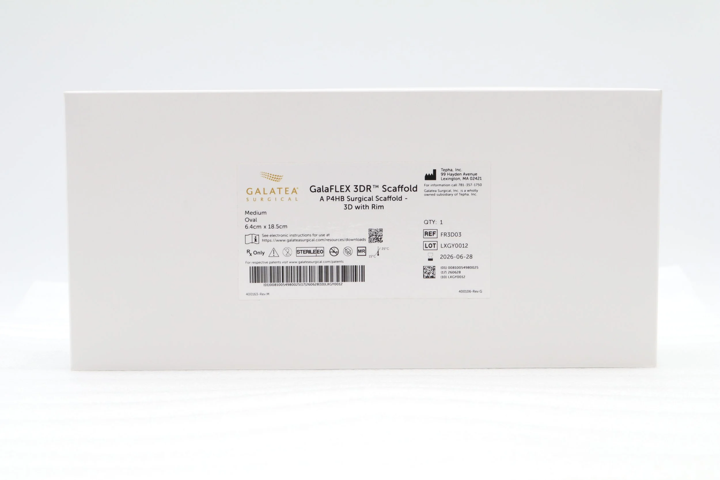 Galatea | FR3D03 | GalaFLEX 3DR Scaffold A P4HB Surgical Scaffold 3D with Rim Medium Oval 6.4cm x 18.5cm