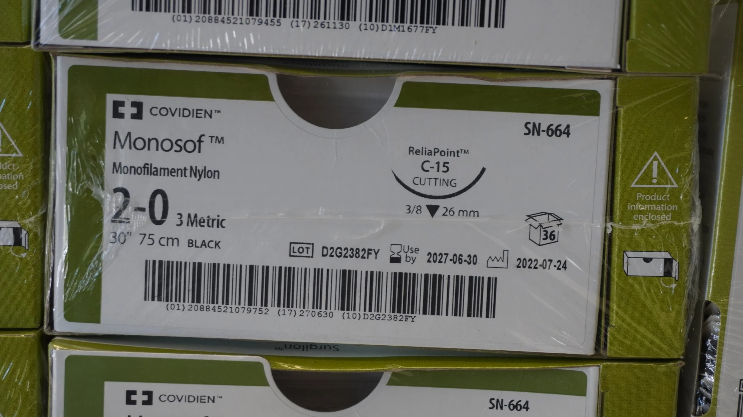 COVIDIEN | SN-664 | IN-DATE | BOX OF 36 | Monosof Monofilament Nylon 2-0 3 Metric 30" 75cm BLACK