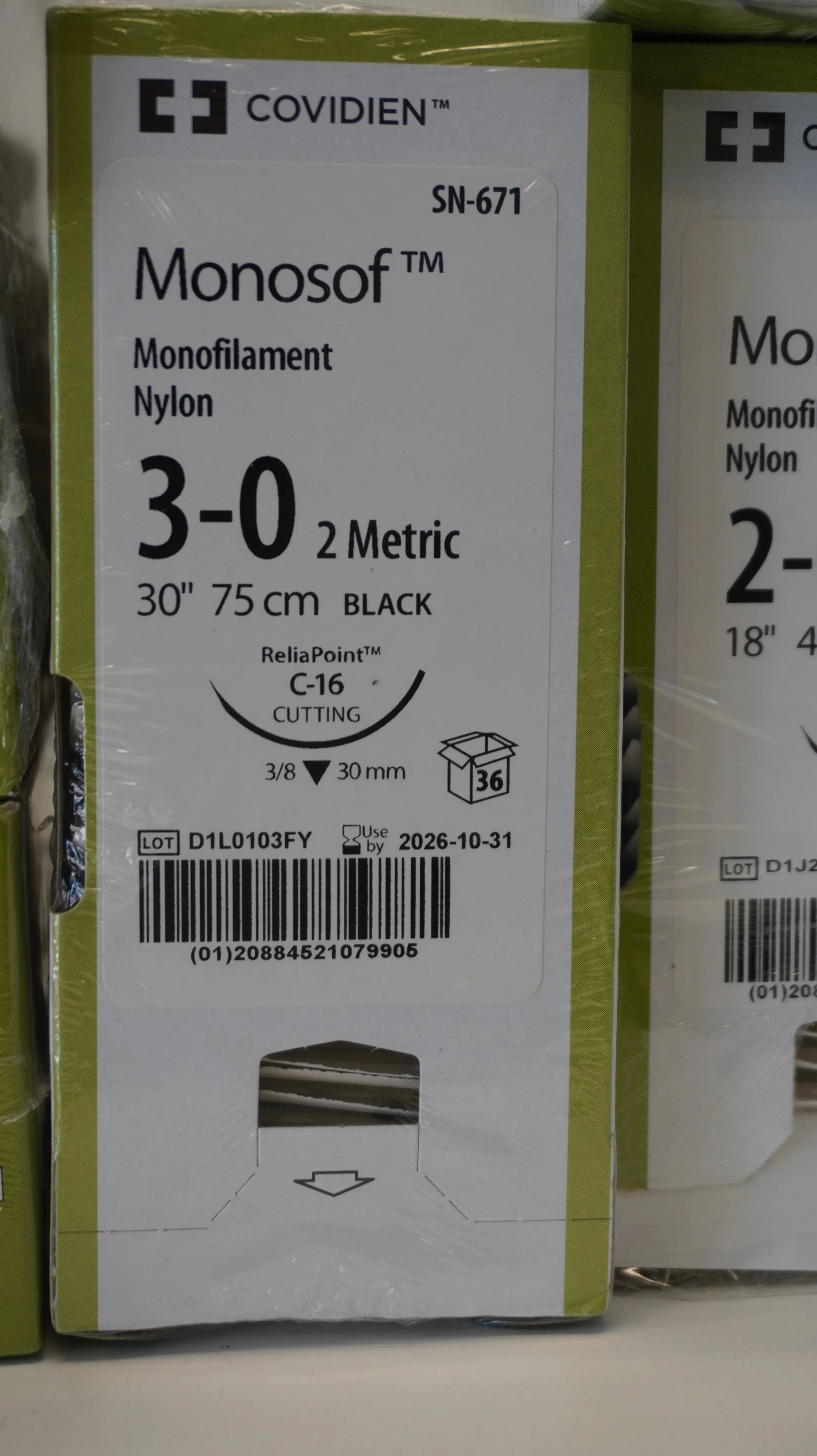 COVIDIEN | SN-671 | PACK of 36/pc | Monosof Monofilament Nylon 3-0 2 Metric 30" 75cm BLACK