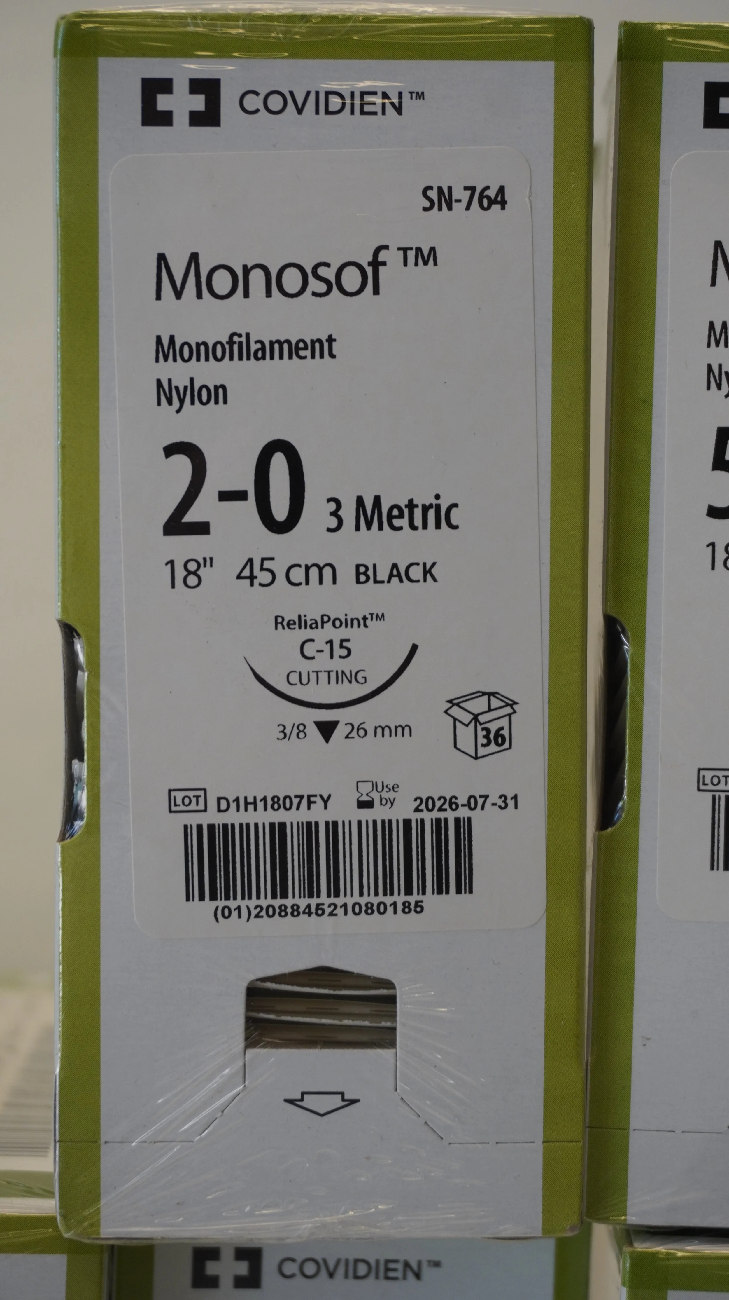 COVIDIEN | SN-764 | PACK of 36/pc | Monosof Monofilament Nylon 2-0 3 Metric 18" 45cm BLACK