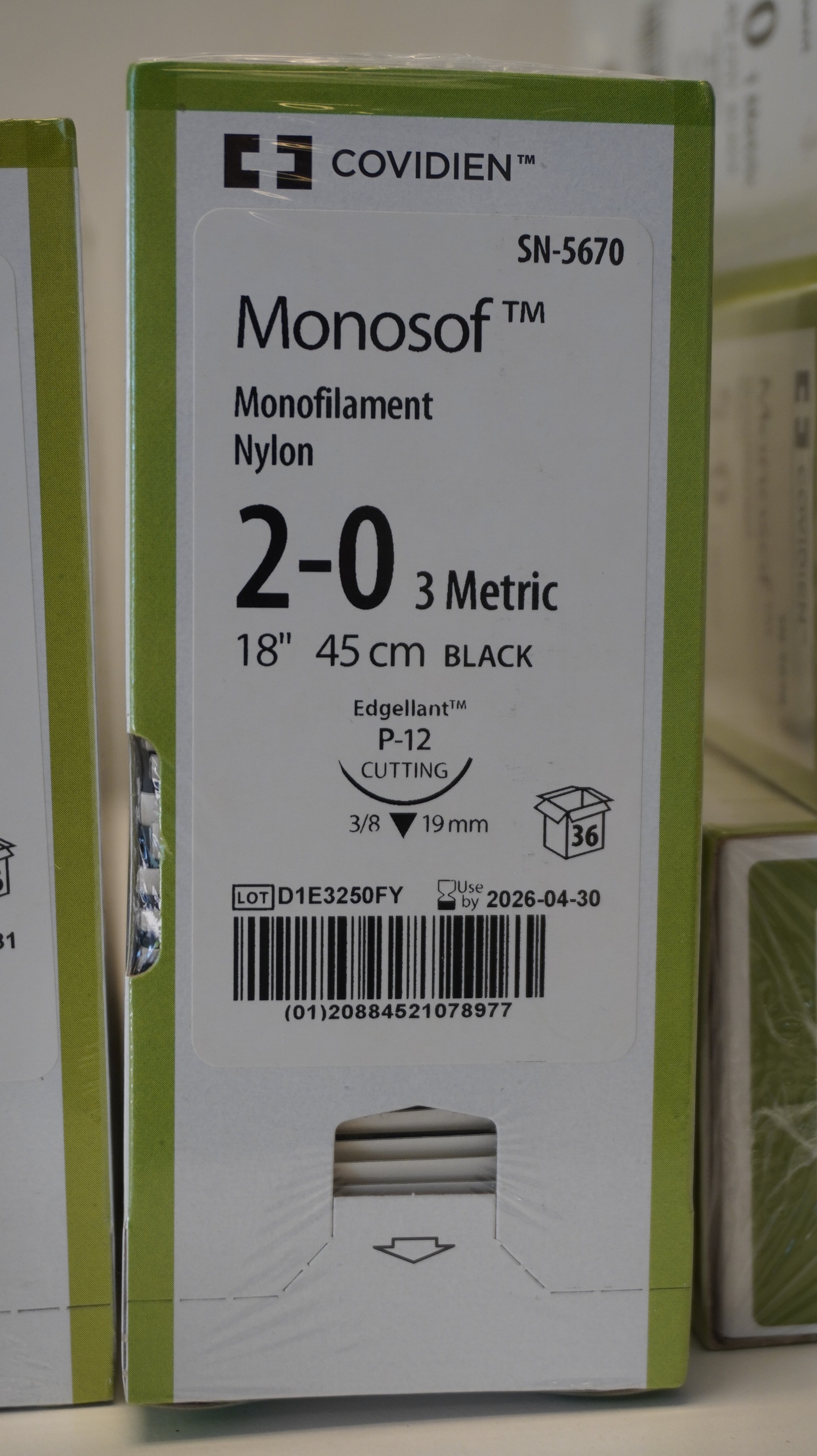 COVIDIEN | SN-5670 | PACK of 36/pc | Monosof Monofilament Nylon 2-0 3 Metric 18" 45cm BLACK