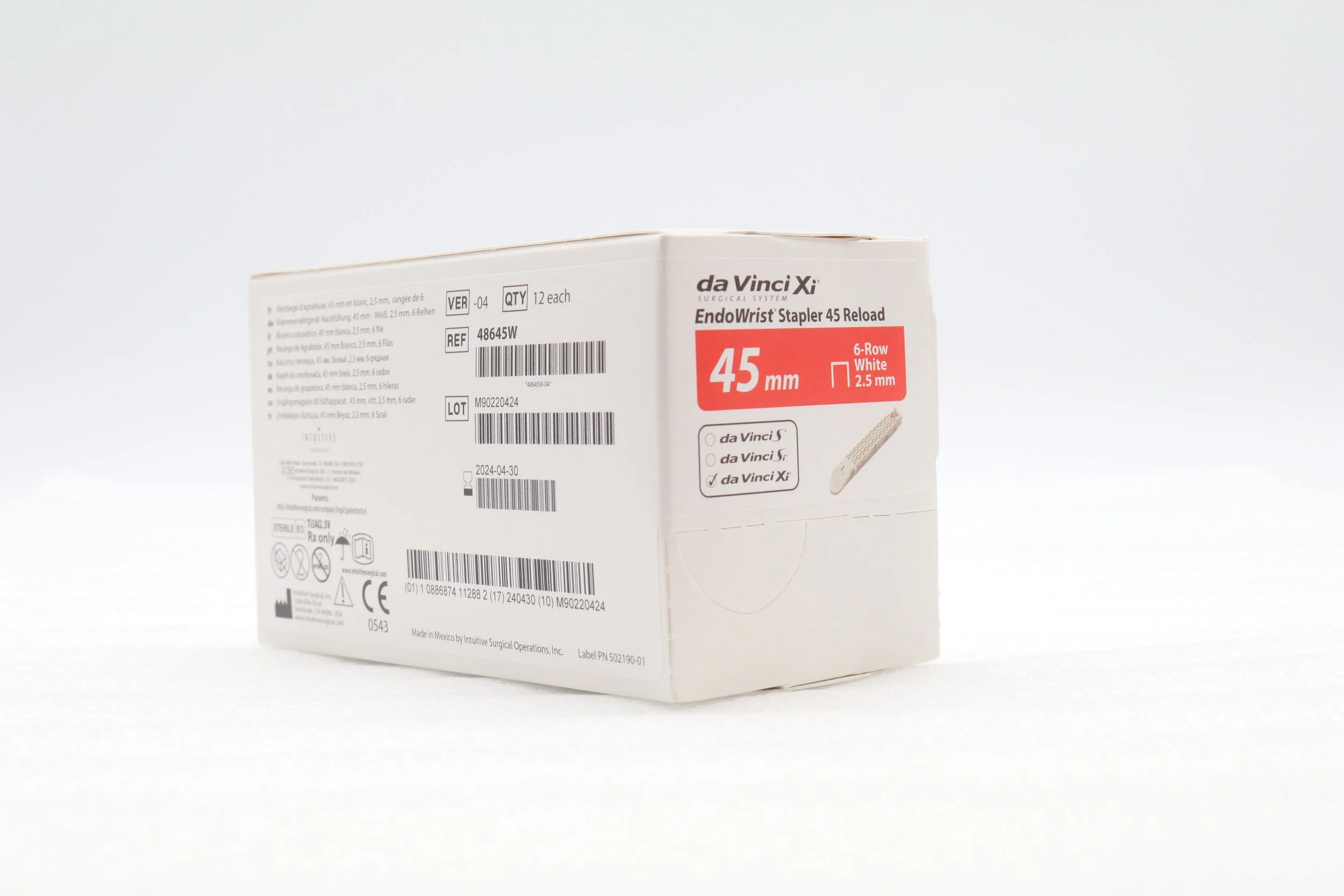 INTUITIVE SURGICAL | 48645W | EXPIRED | BOX OF 12 | da Vinci Xi EndoWrist Stapler 45 Reload 45mm 6-row White 2.5mm