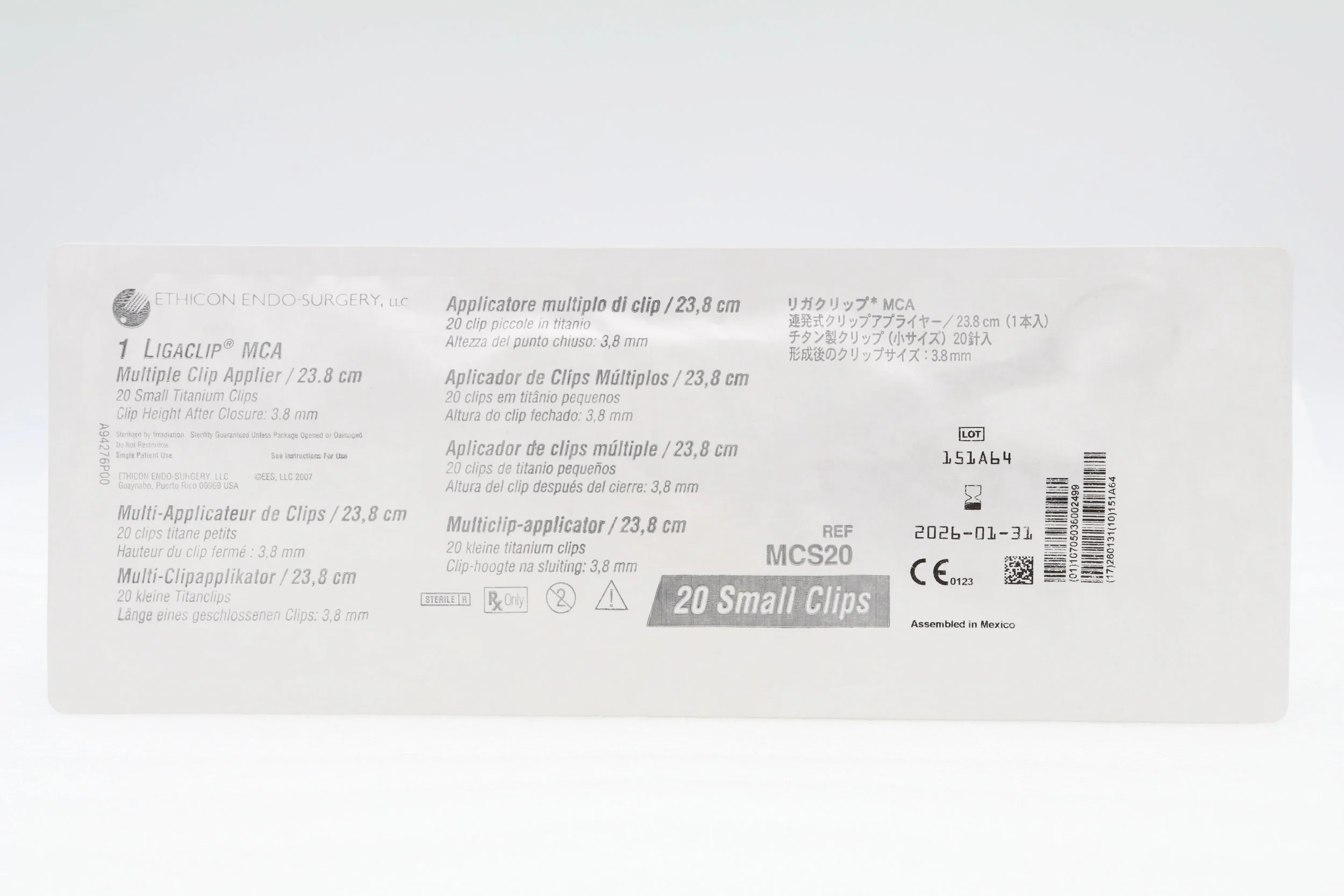 ETHICON | MCS20 | IN-DATE | EACHES | LIGACLIP MCA Multiple Clip Applier 23.8cm 20 Small Clips