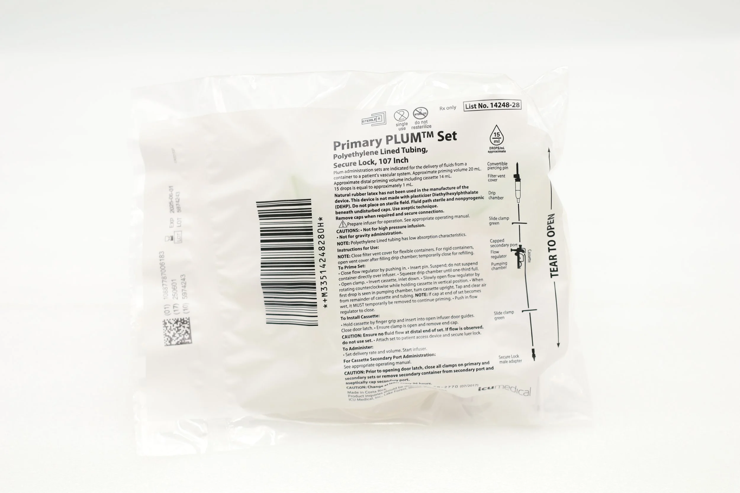 ICU MEDICAL | 14248-28 | Eaches | Primary PLUM Set Polyethylene Lined Tubing Secure Lock 107 Inch