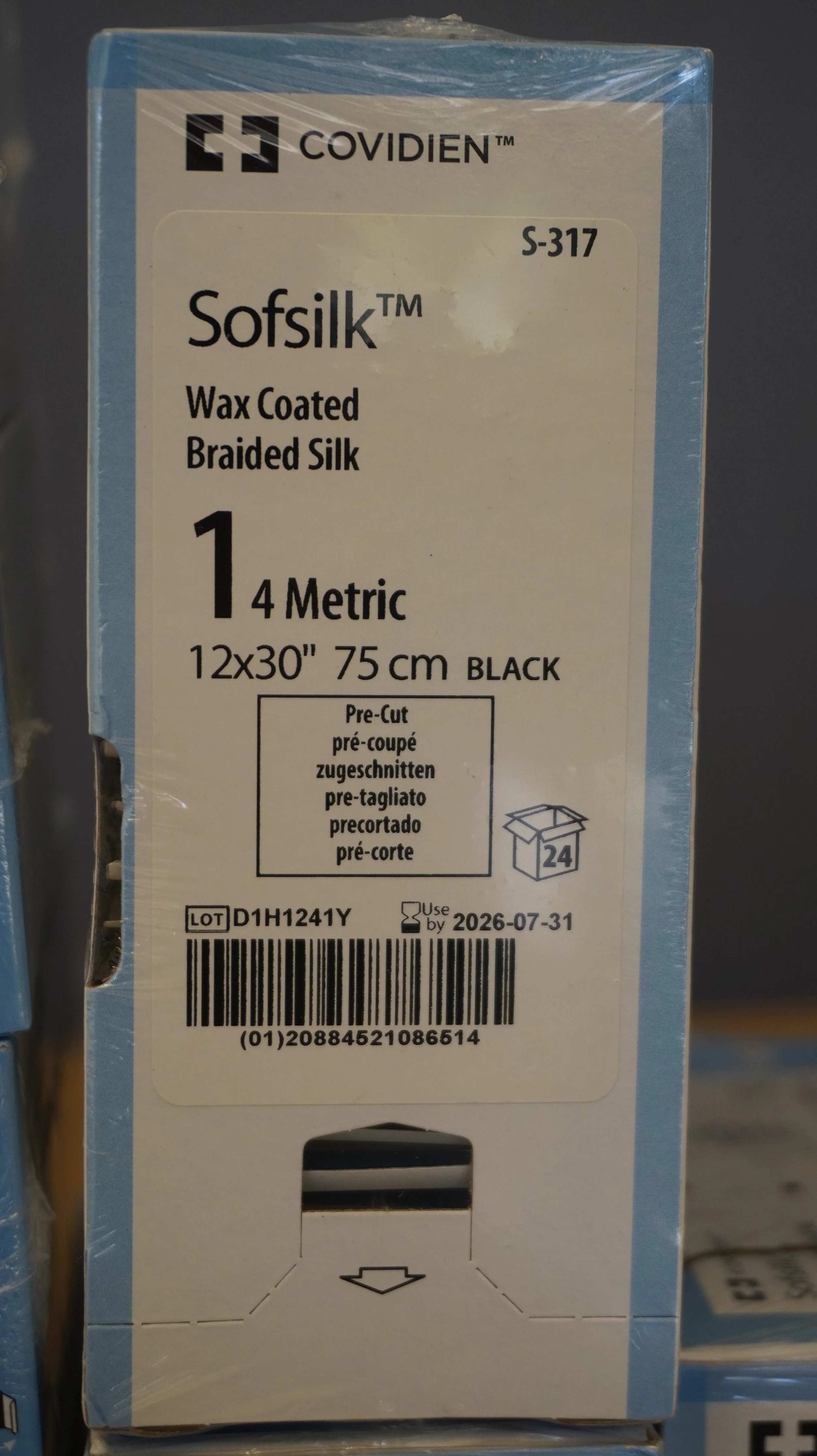 COVIDIEN | S-317 | PACK of 24/pc | Sofsilk Wax Coated Braided Silk 1 4 Metric 12x30" 75cm BLACK