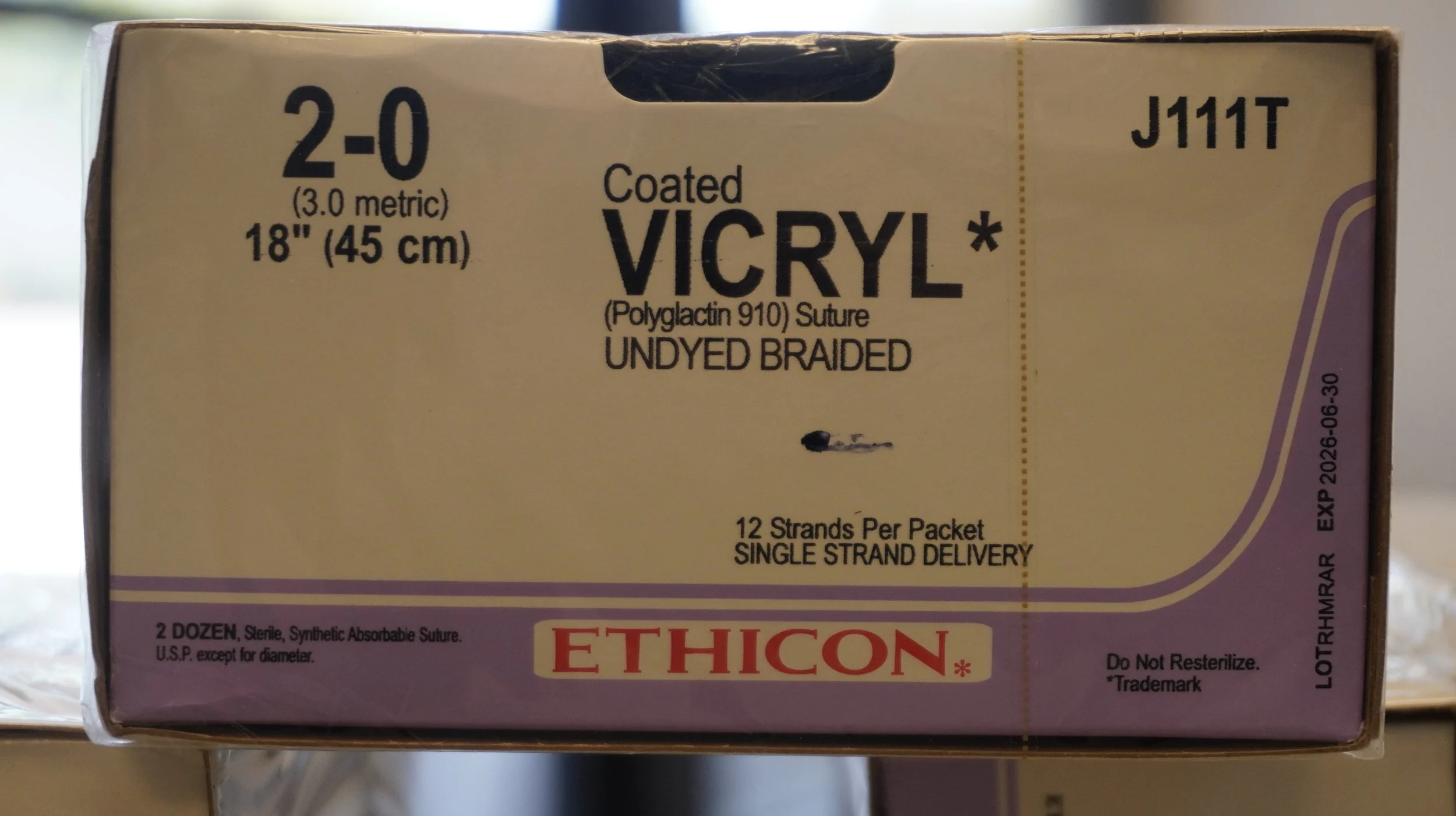ETHICON | J111T | Coated VICYL (Polyglactin 910) Suture UNDYED BRAIDED 2-0 18"