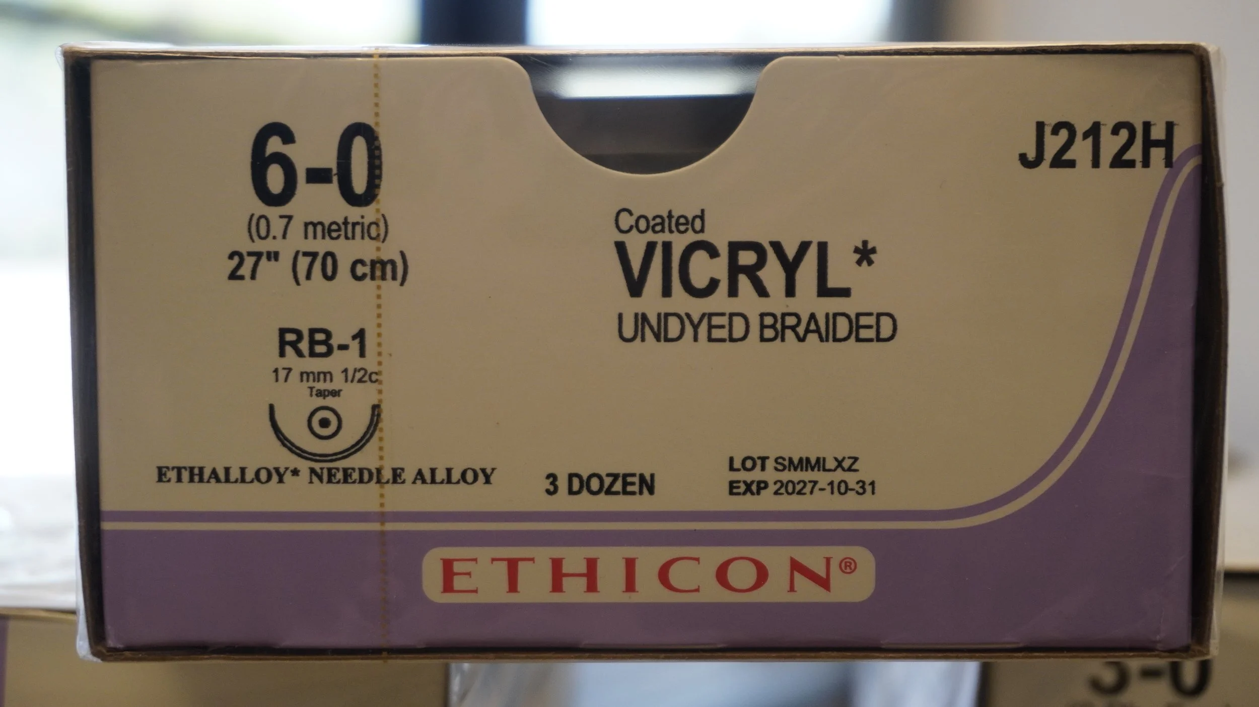 ETHICON | J212H | Coated VICYL Suture UNDYED BRAIDED 6-0 27"