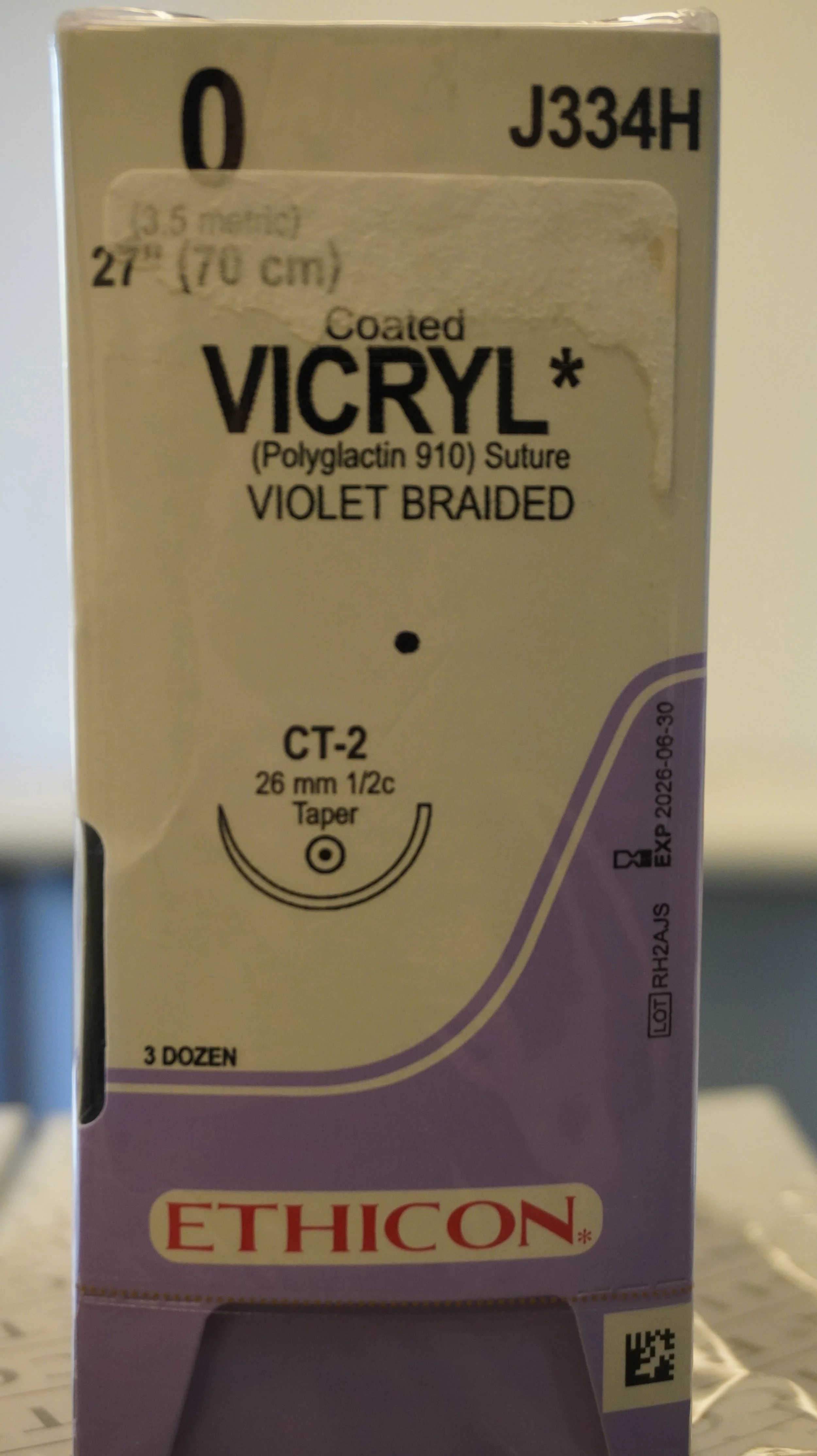 ETHICON | J334H | Coated VICYL Suture Polyglactin 910 0 27" VIOLET BRAIDED
