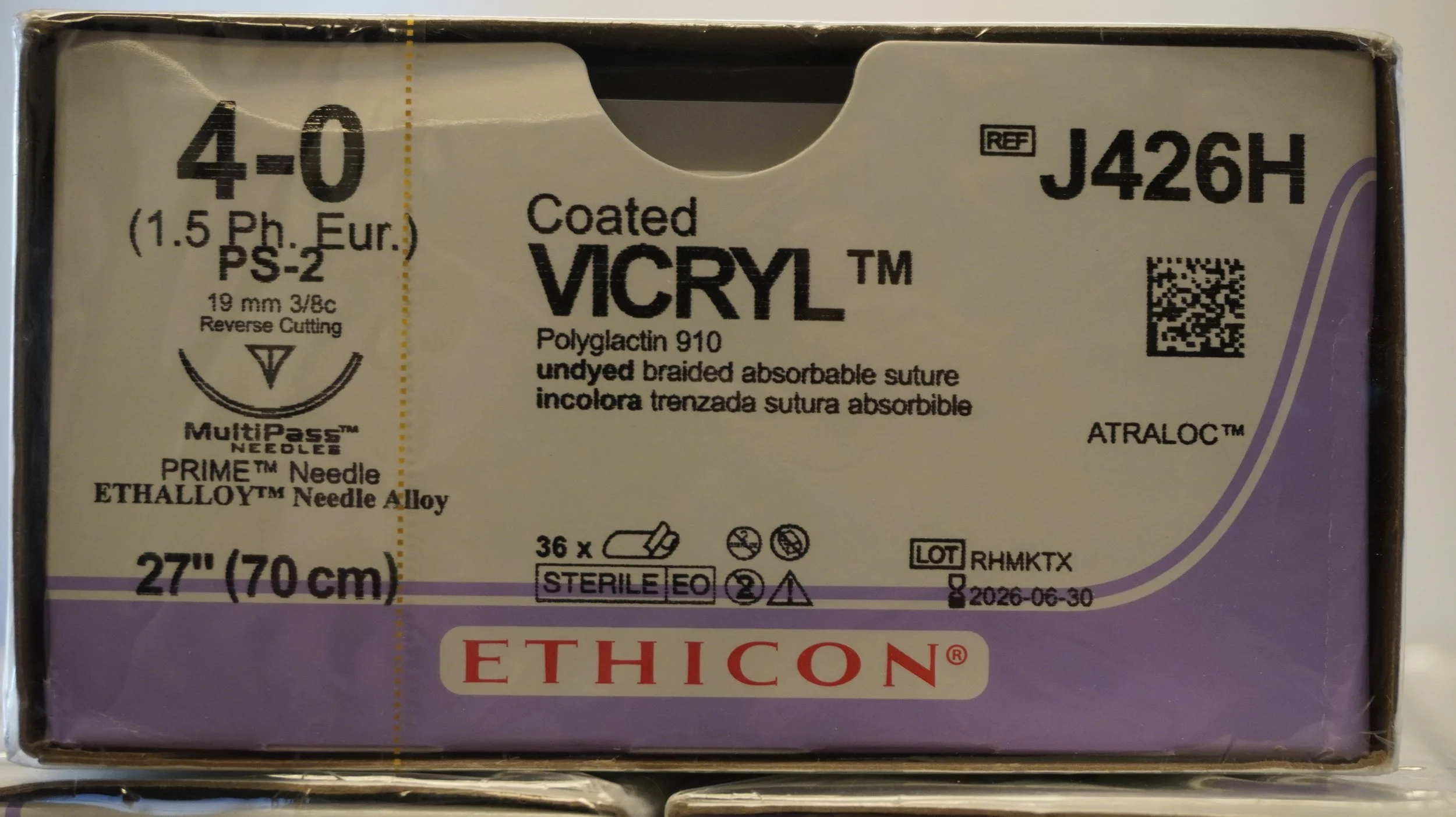 ETHICON | J426H | Coated VICYL Suture Polyglactin 910 4-0 27" UNDYED