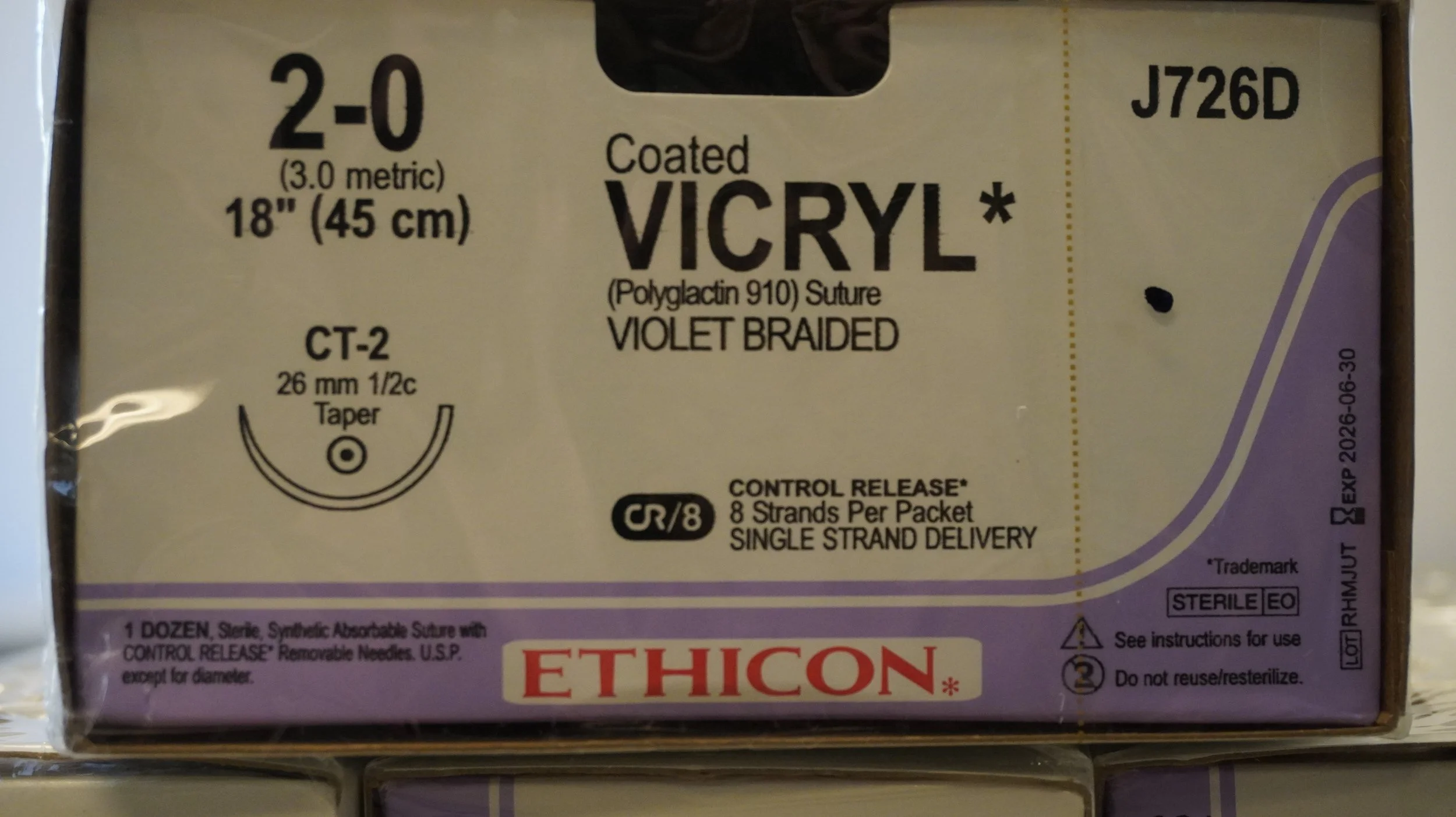 ETHICON | J726D | Coated VICYL Suture Polyglactin 910 2-0 18" VIOLET BRAIDED