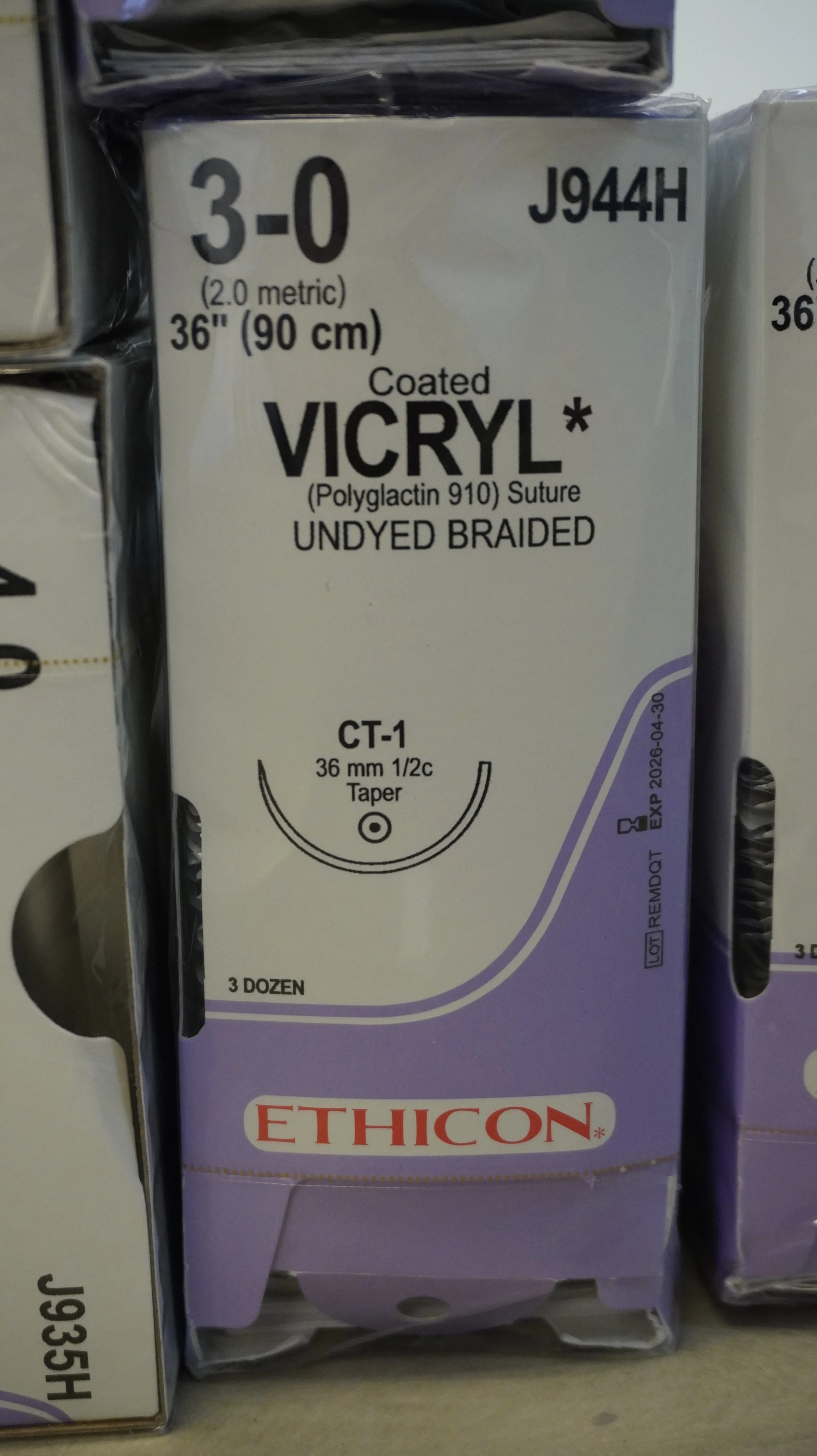 ETHICON | J944H | Coated VICYL Polyglactin 910 Suture 3-0 36" UNDYED BRAIDED