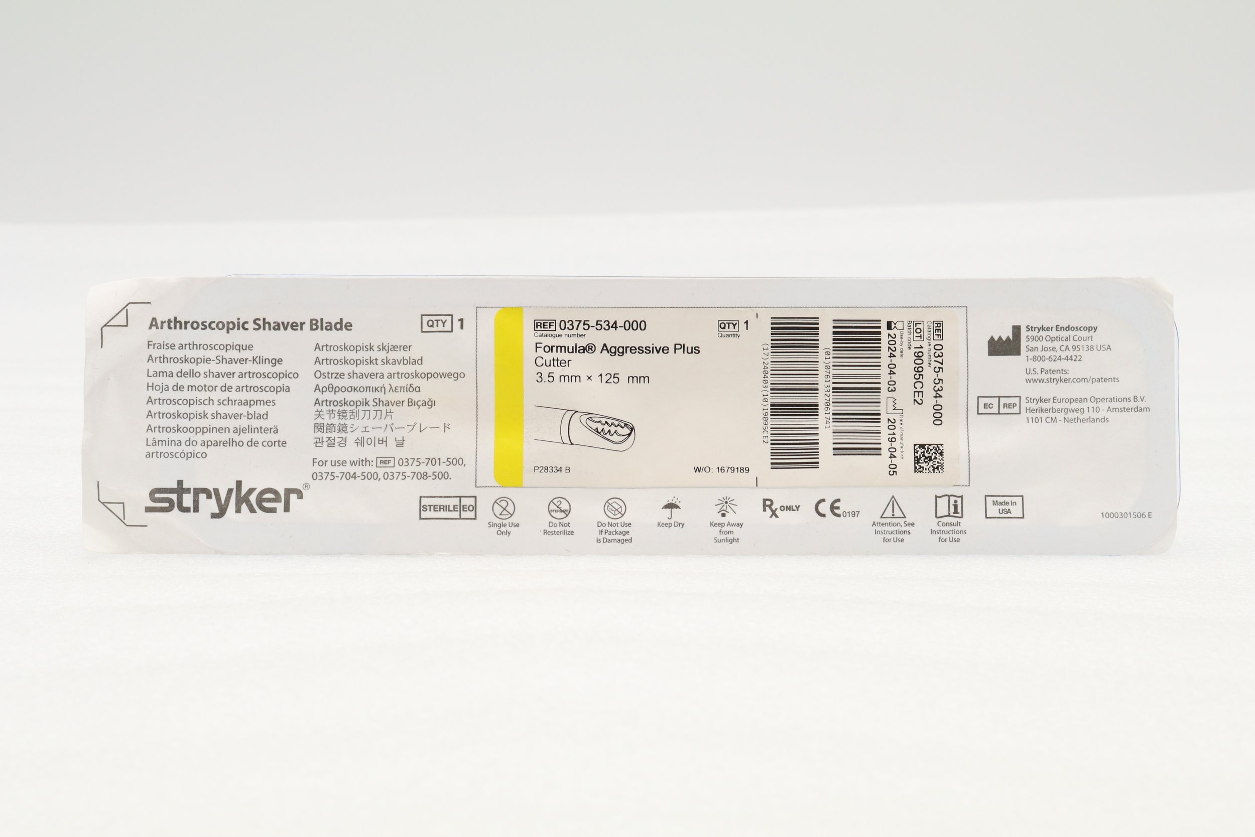 STRYKER | 0375-534-000 | EXPIRED | Arthroscopic Shaver Blade Formula Aggressive Plus Cutter 3.5mm x 125mm