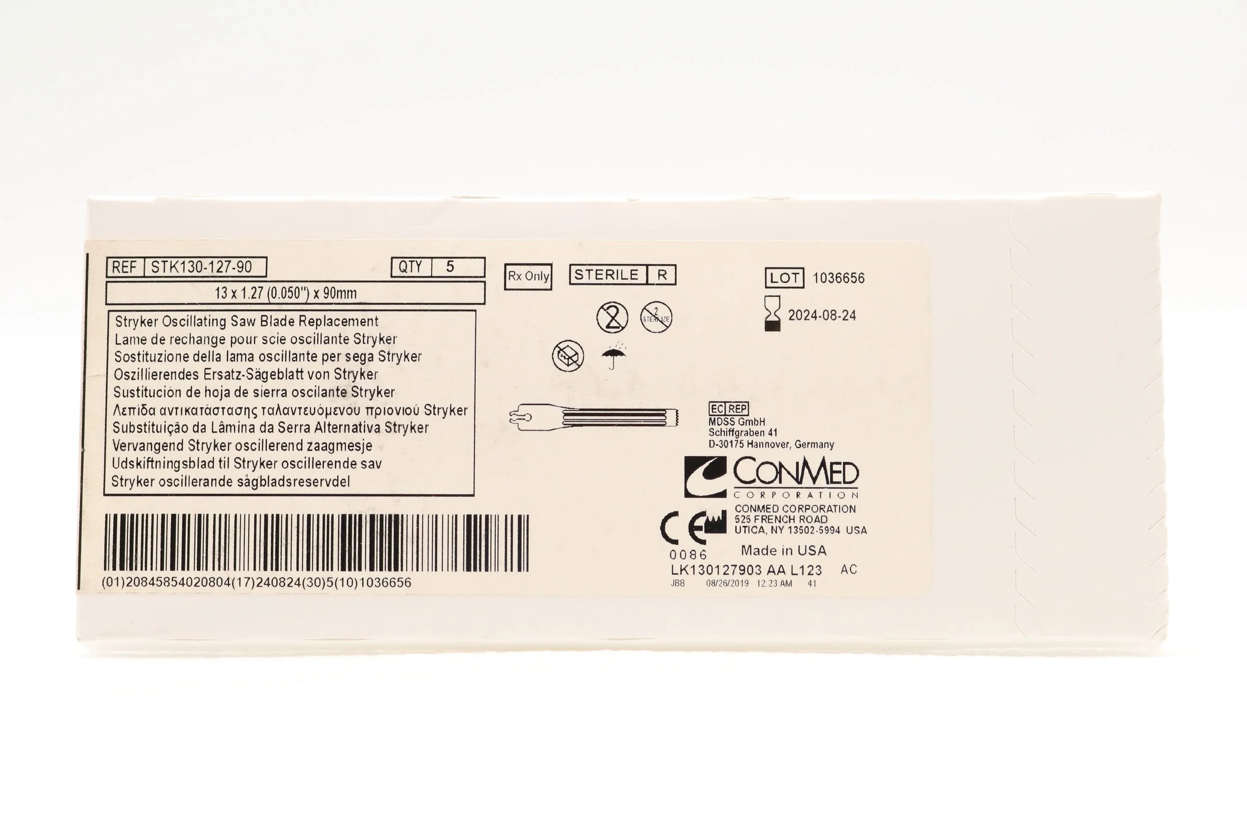 CONMED | STK130-127-90 | EXPIRED | BOX OF 5 | STRYKER Oscillating Saw Blade Replacement