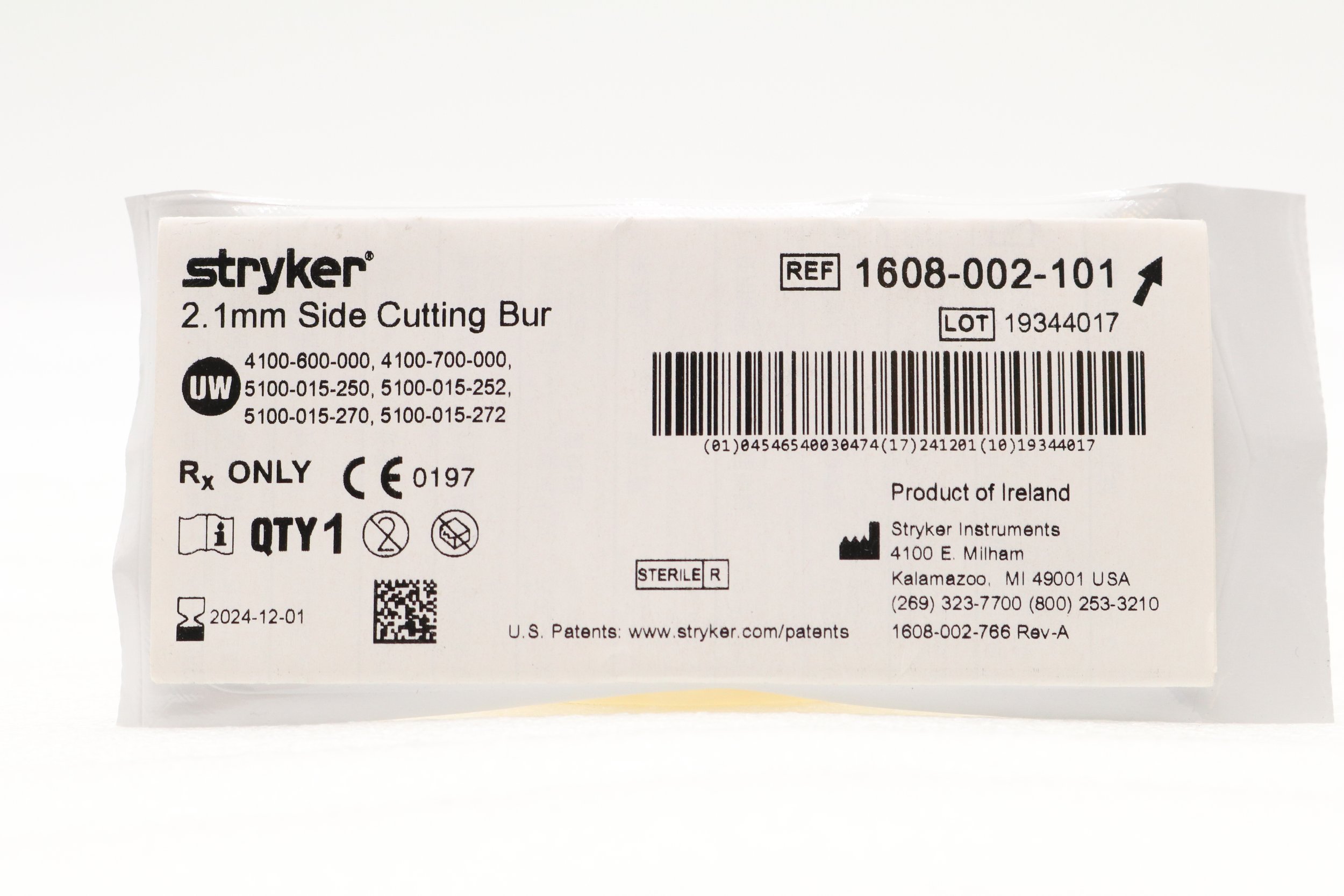 STRYKER | 1608-002-101 | EACHES | SIDE CUTTING BUR 2.1MM