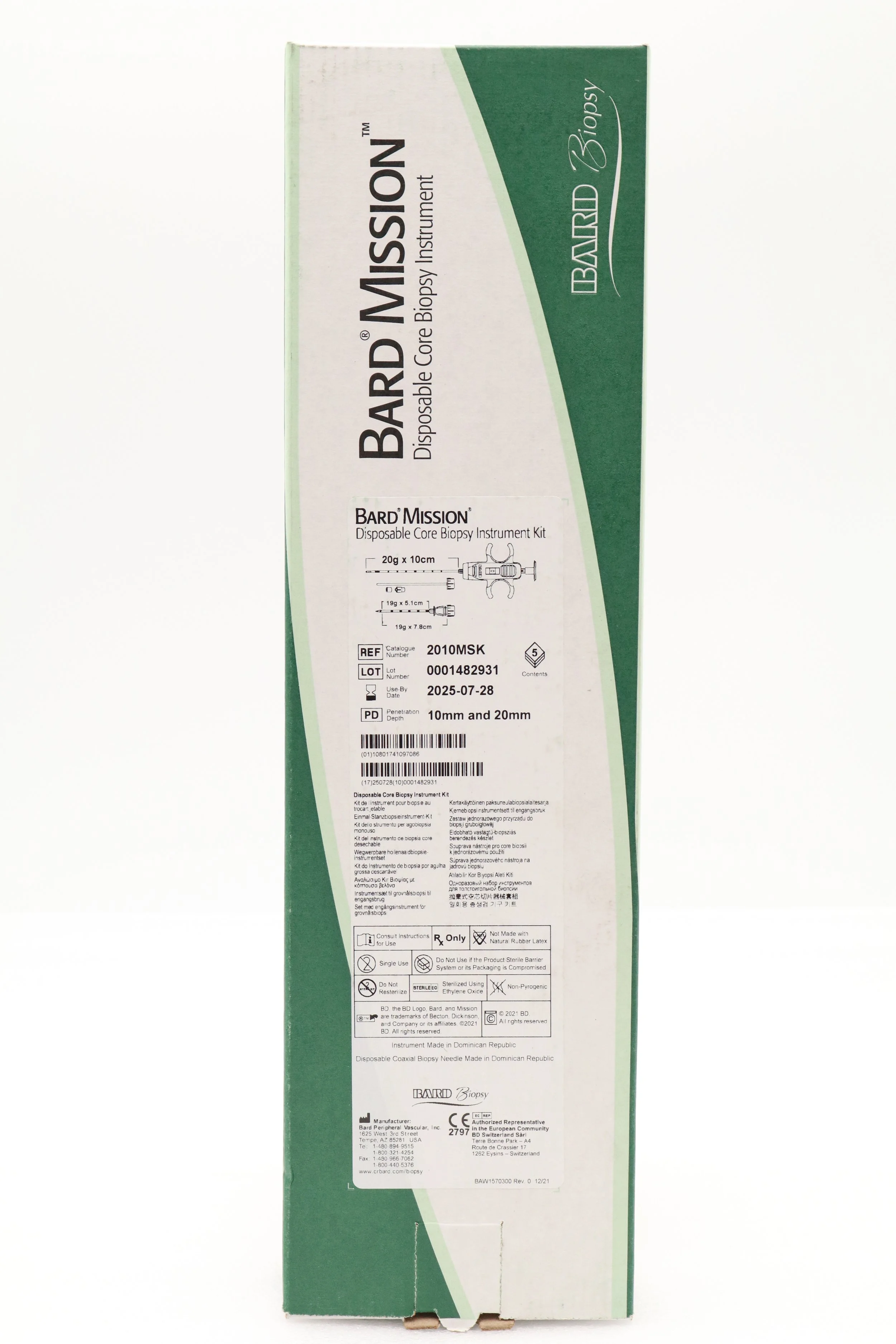 BARD | 2010MSK | SHORT DATE | BOX OF 5 | Mission Disposable Core Biopsy Instrument Kit 20G x 10 cm Length