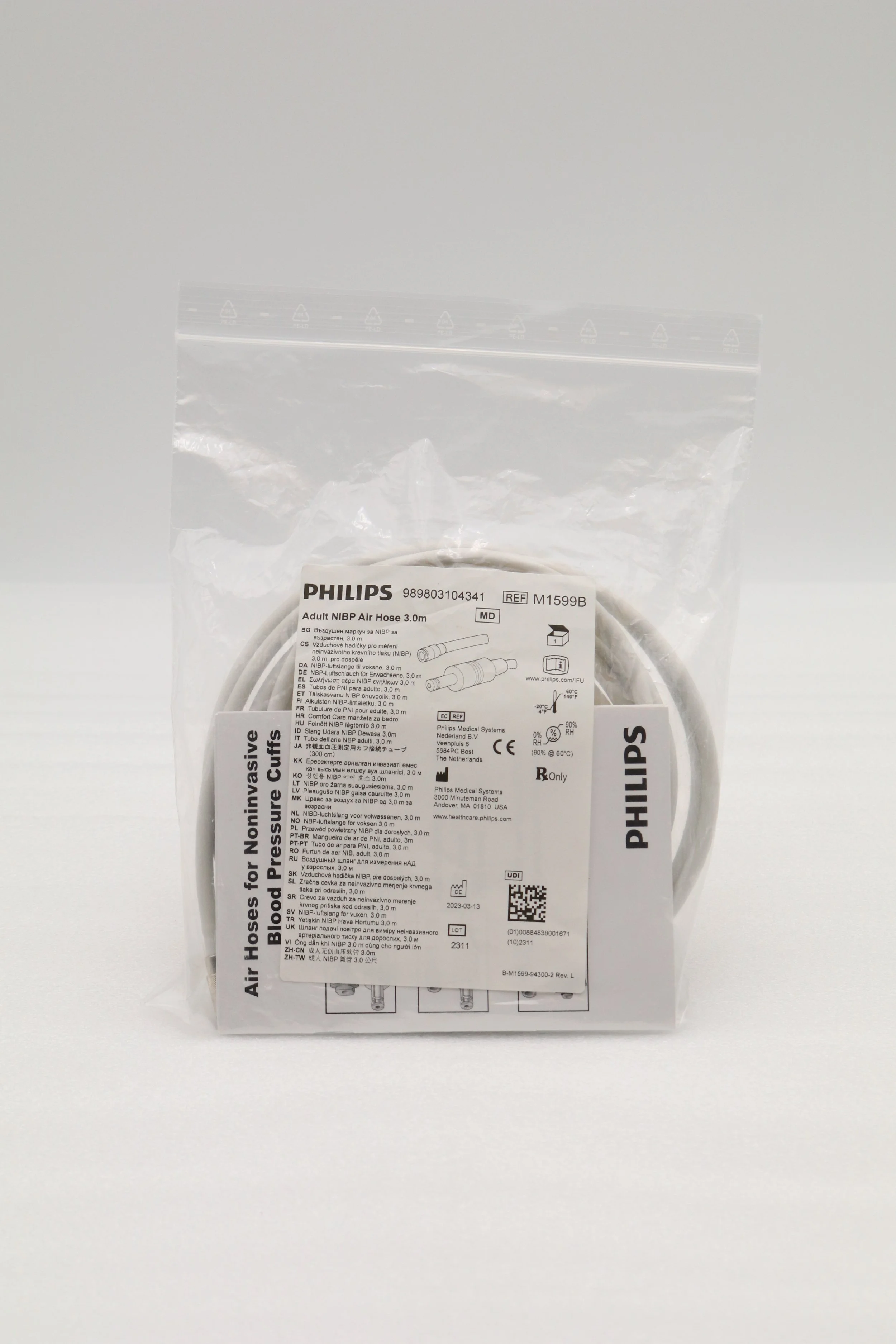 PHILIPS | M1599B | NO DATE | EACHES | 989803104341 Adult NIBP Air Hose 3.0m